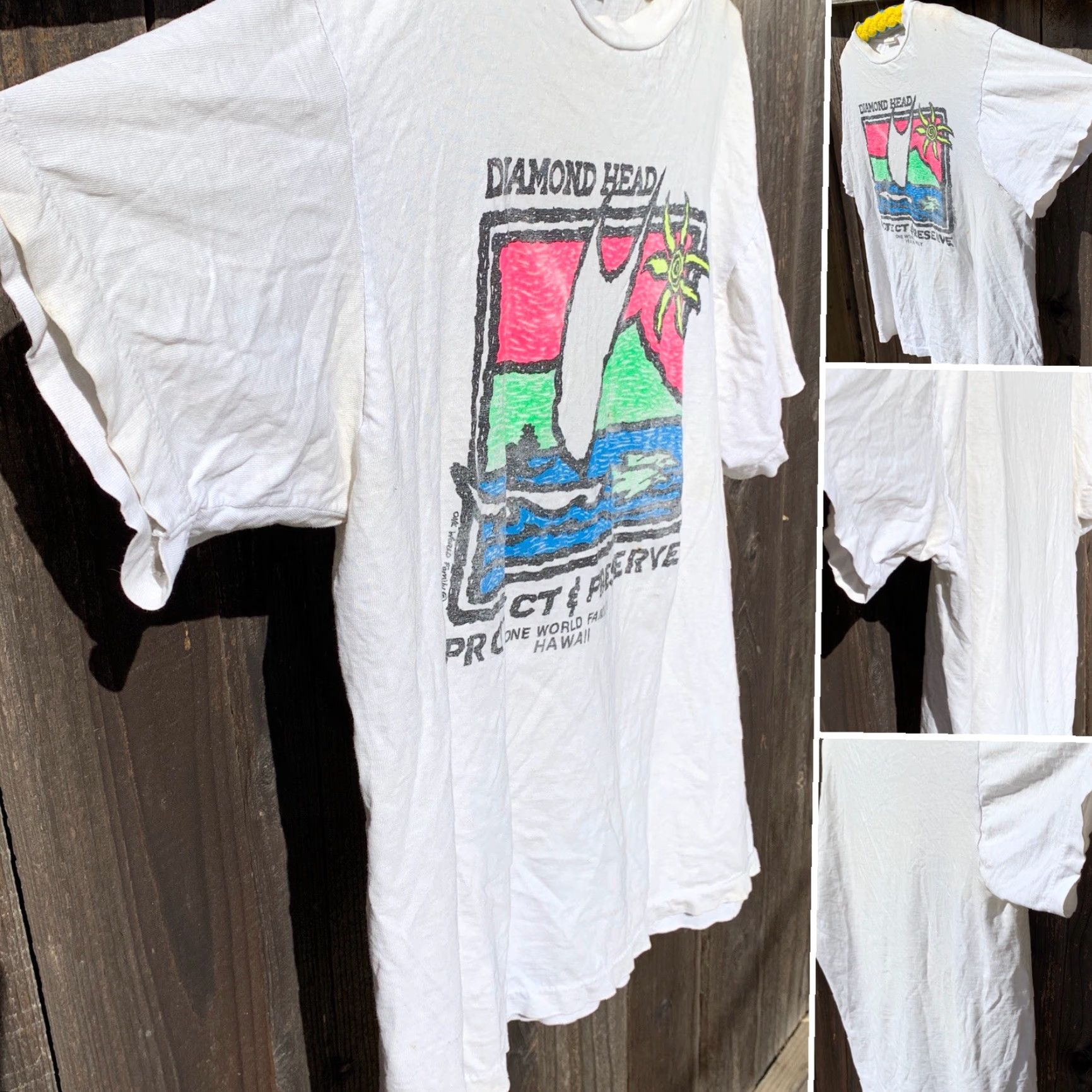 Vintage VINTAGE Diamond Head Protect & Preserve One World Family Hawaii T-Shirt Neon XL Size US XL / EU 56 / 4 - 4 Thumbnail