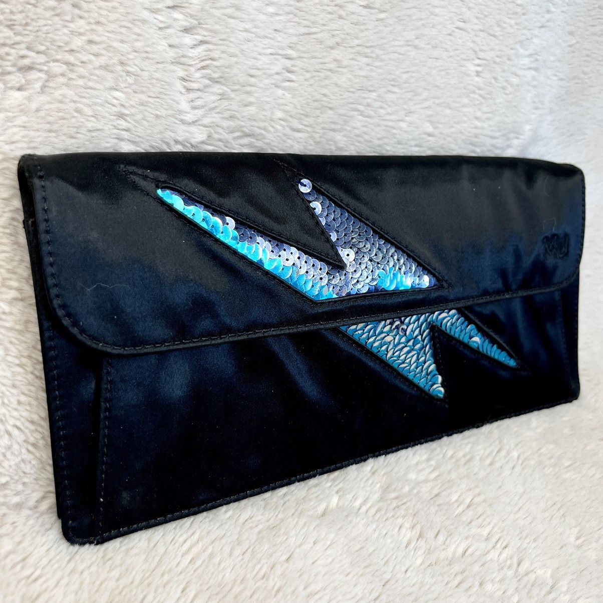 Marc Jacobs Sequin Black Satin Lightning Bolt Clutch