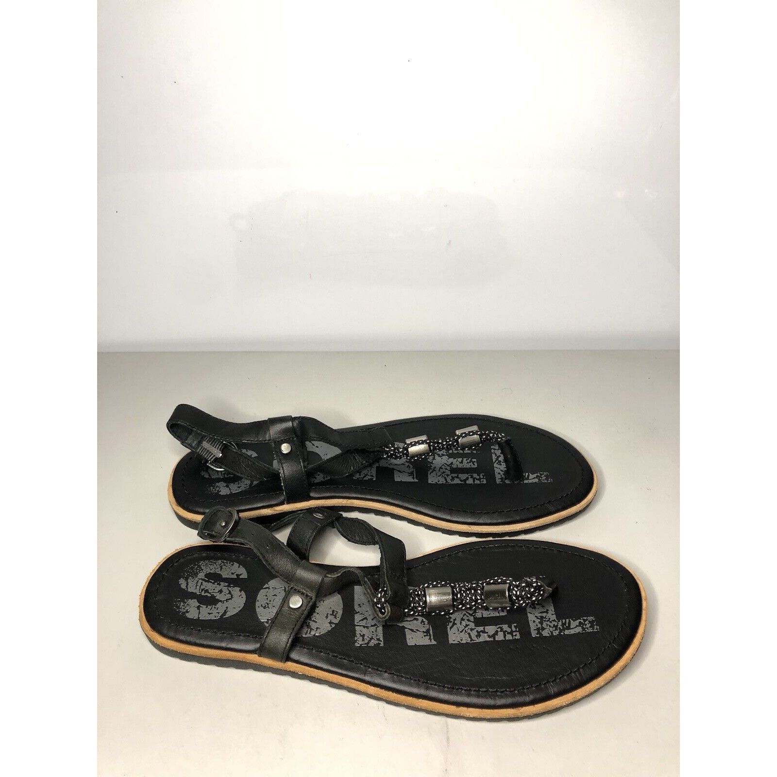 SOREL Sorel Black Leather Thong Casual Ankle Strap Flats Sandals W Size US 9 / IT 39 - 1 Thumbnail