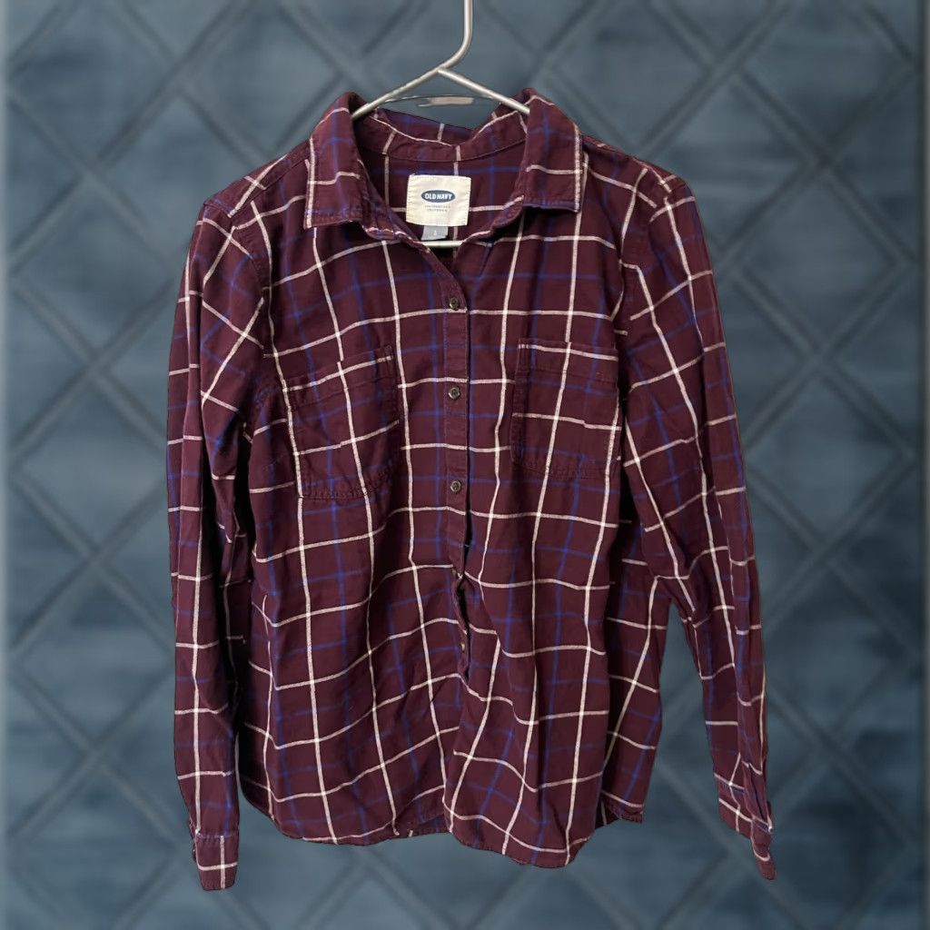 Old Navy Old Navy Shirt Women’s Button Up Long Sleeve Plaid Burgundy Size Large - Red Casual Blouse Size L / US 10 / IT 46 - 1 Thumbnail