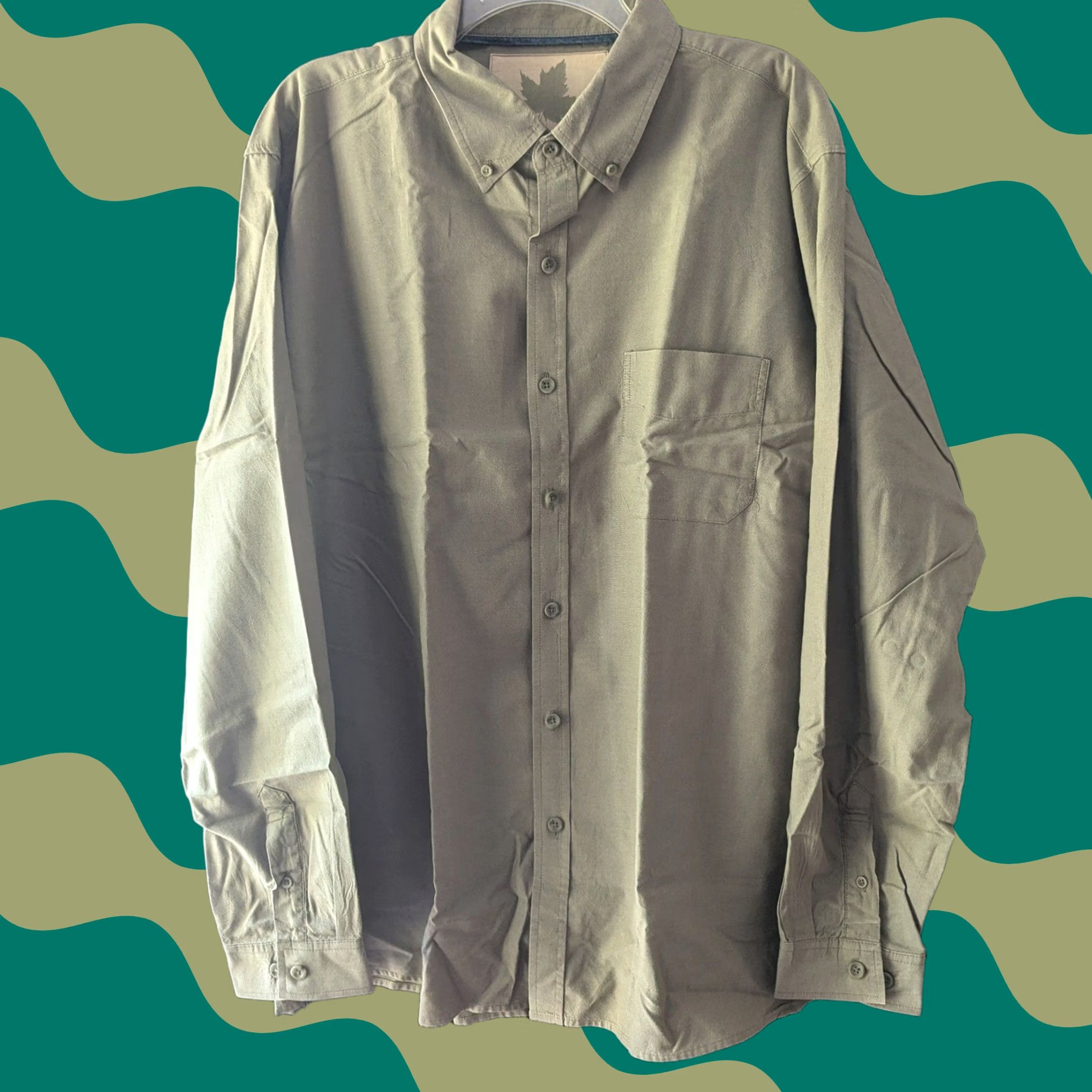 Olive Organic Cotton Shirt Olive Green Long Sleeve Button Down Mens Sz XL Sustainable Size US XL / EU 56 / 4 - 1 Thumbnail