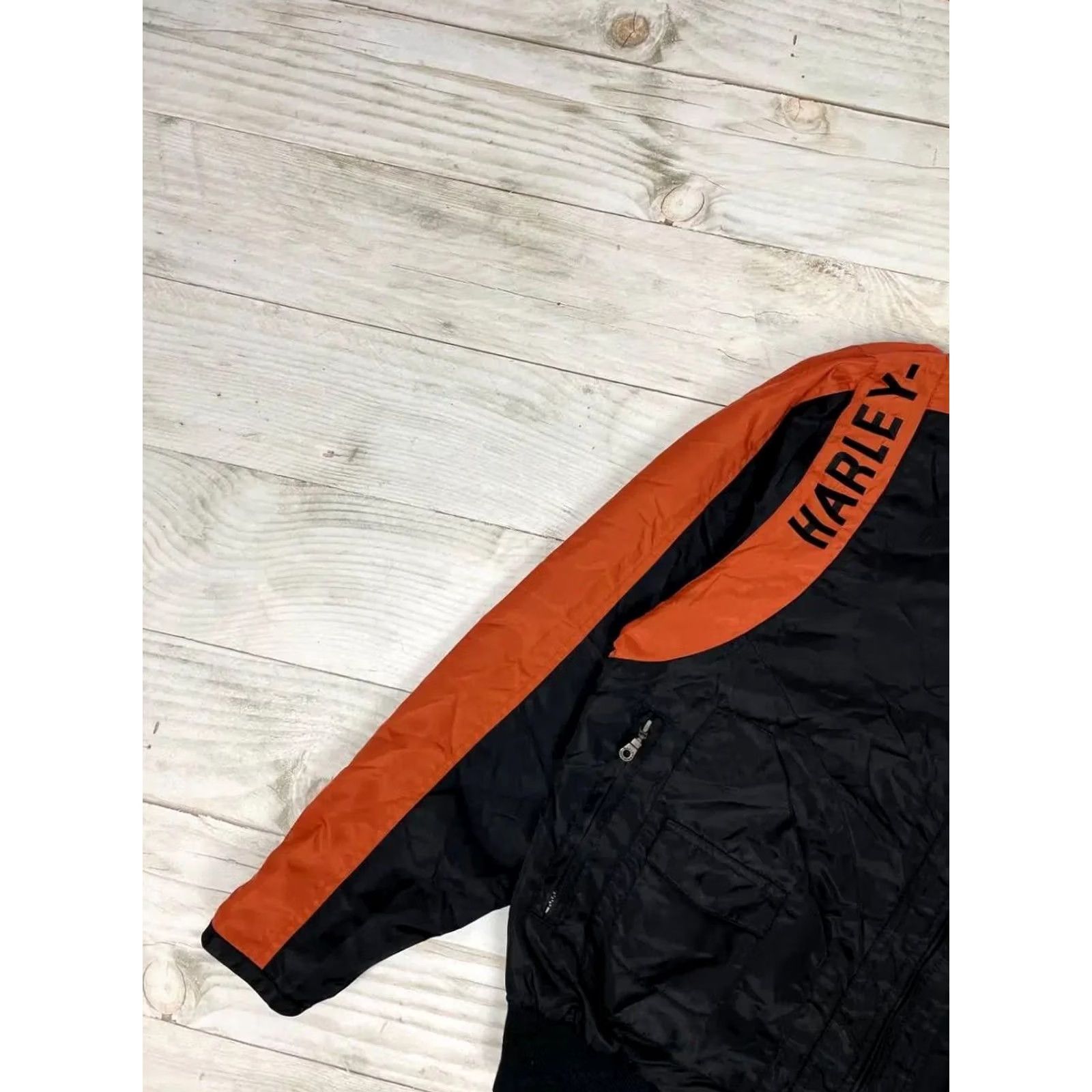 Harley Davidson VINTAGE Harley-Davidson Bomber Jacket Mens M Black 90s Motorcycle Racing Logo Nylon Lining Polyester Jacket Size US M / EU 48-50 / 2 - 6 Thumbnail
