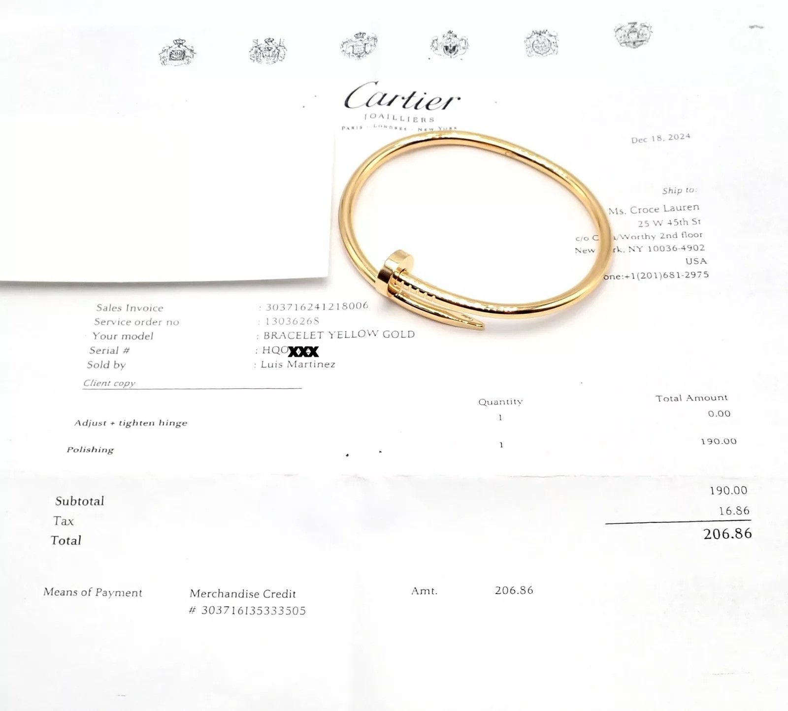 Cartier Cartier Juste 18k Yellow Gold Bangle Bracelet Size 17 Paper Size ONE SIZE - 5 Thumbnail