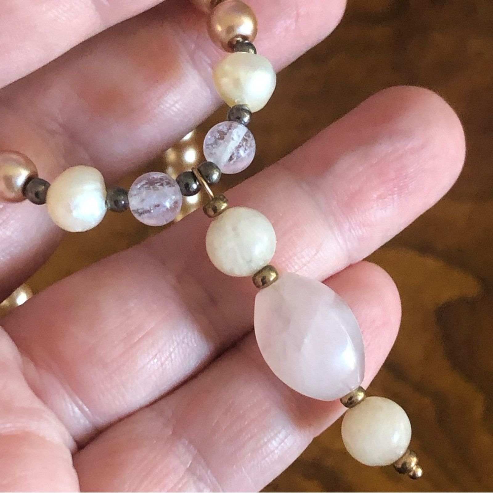 Handmade Handcrafted repurpose genuine quartz stone Pearl necklace Size ONE SIZE - 8 Thumbnail