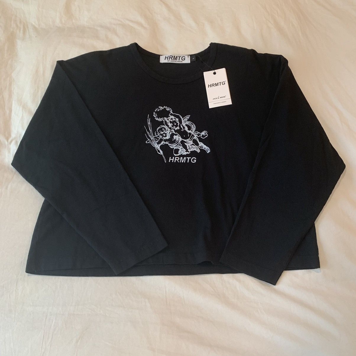 image of Hrmtg X Jack B Wiese Cupids Angel Cropped Long sleeve Shirt in Black, Women's (Size Large)