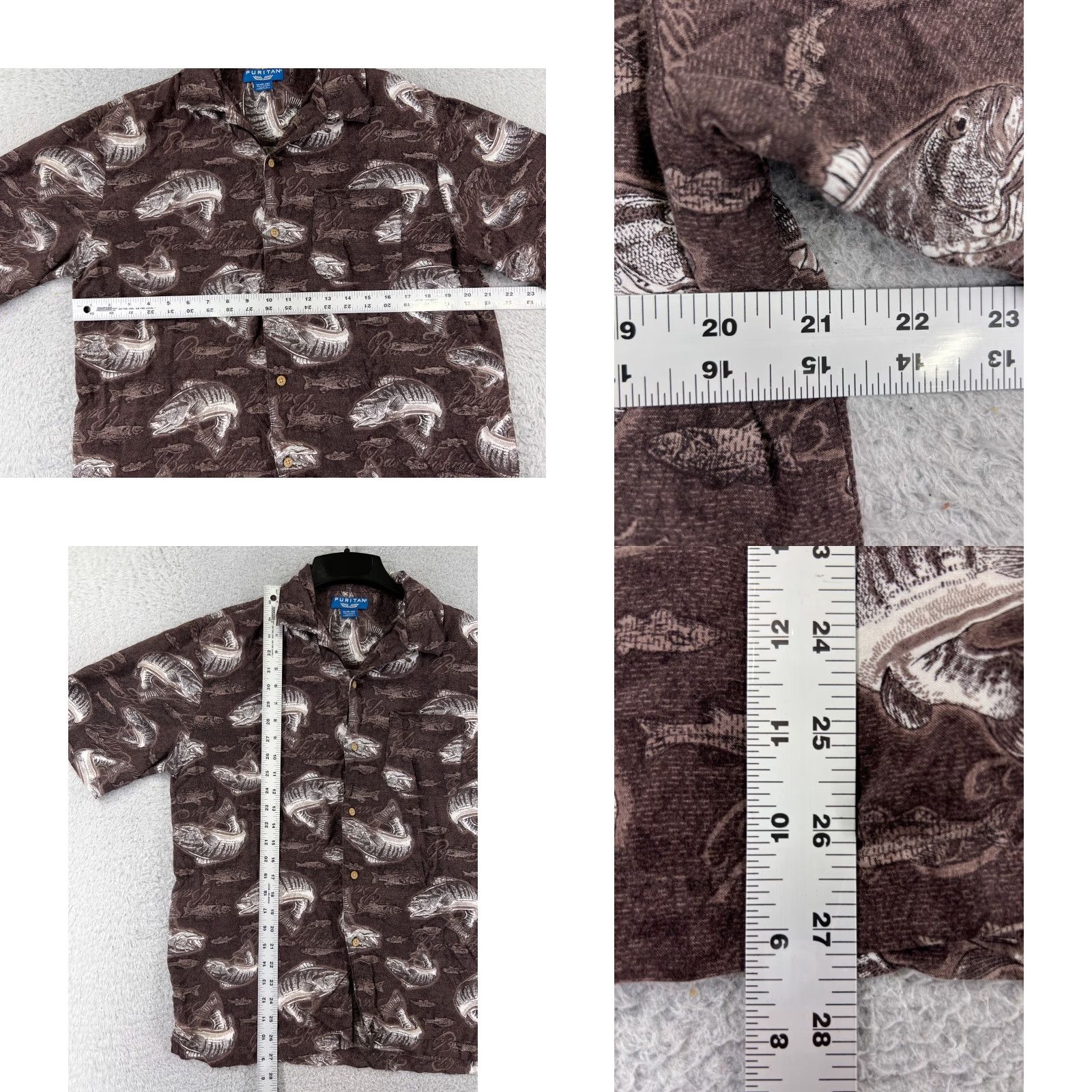 Vintage PURITAN Shirt Mens M Brown Fish Bass Fishing Rayon Button-Up Hawaiian Size US M / EU 48-50 / 2 - 8 Thumbnail