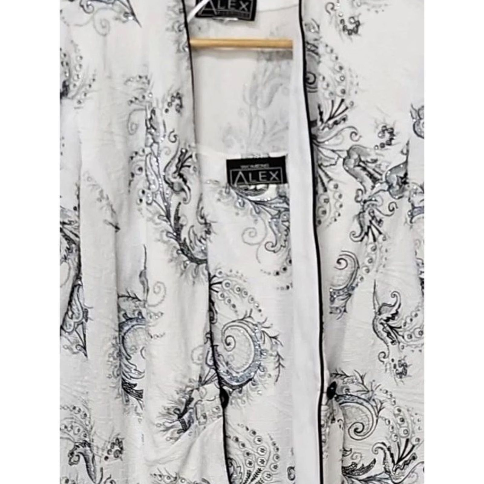 Alex Evenings Alex Evenings 2Pc Beaded Jacket Top Set Blazer Open Front Hip Length Black White Paisley L Womens Formal Set Size L / US 10 / IT 46 - 2 Thumbnail