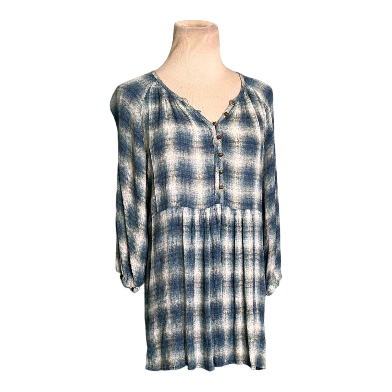 Anthropologie Maeve plaid 3/4 sleeves v neck tunic top blouse size small Size S / US 4 / IT 40 - 11 Thumbnail