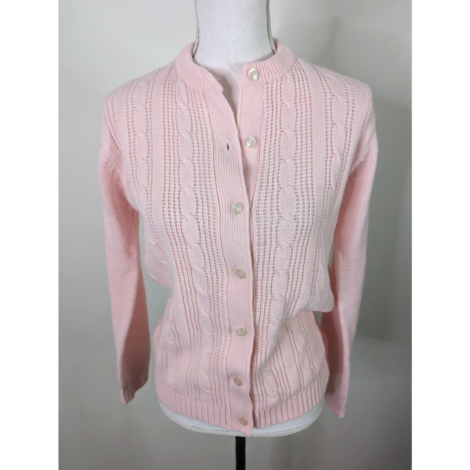 Pinko VINTAGE 80s Pink Cable Knit Cardigan Sweater Women’s Medium S12 Cottagecore Women Cardigan Pink 80s Vintage Size M / US 6-8 / IT 42-44 - 2 Thumbnail