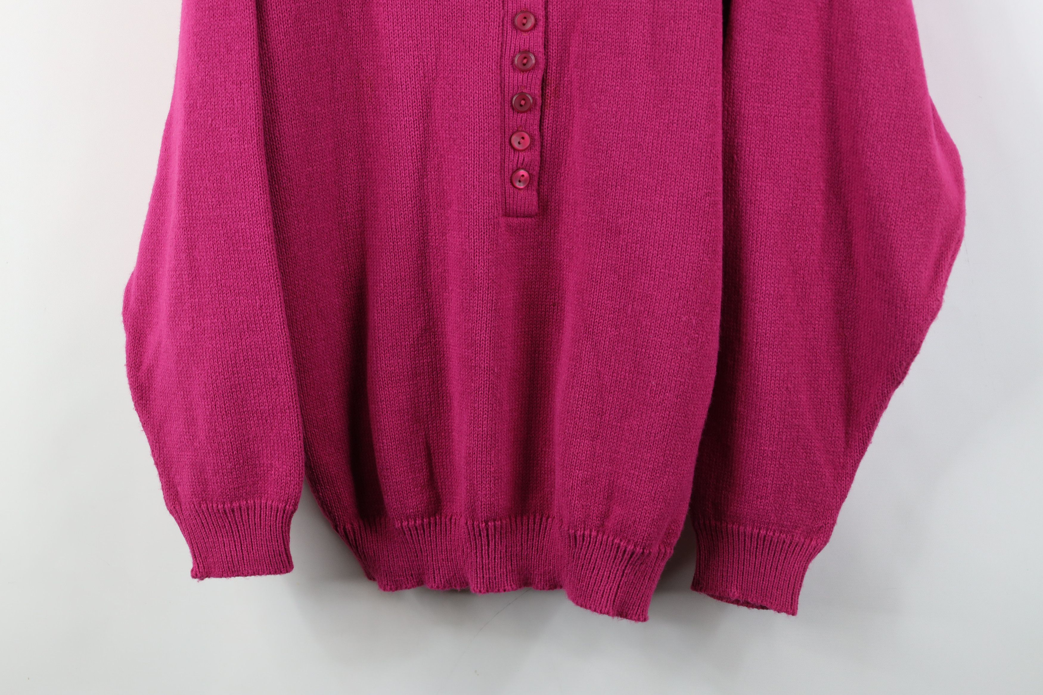Vintage Vintage 90s Streetwear Ribbed Knit Henley Sweater Magenta Size L / US 10 / IT 46 - 3 Thumbnail