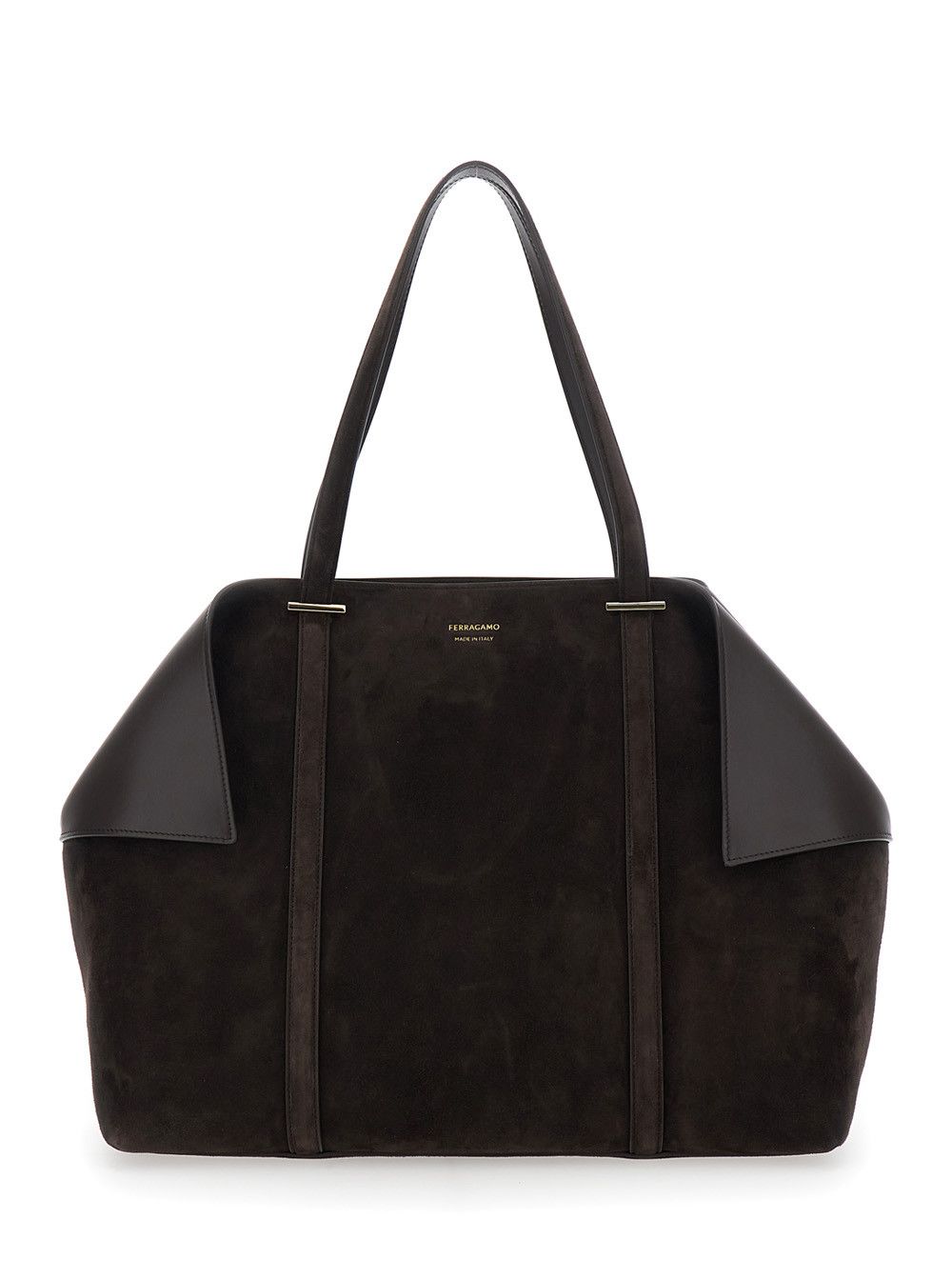Salvatore Ferragamo Brown Tote bag with Folded Corners and Logo Lettering Embossed on the Front in Suede Woman Size ONE SIZE - 1 Thumbnail