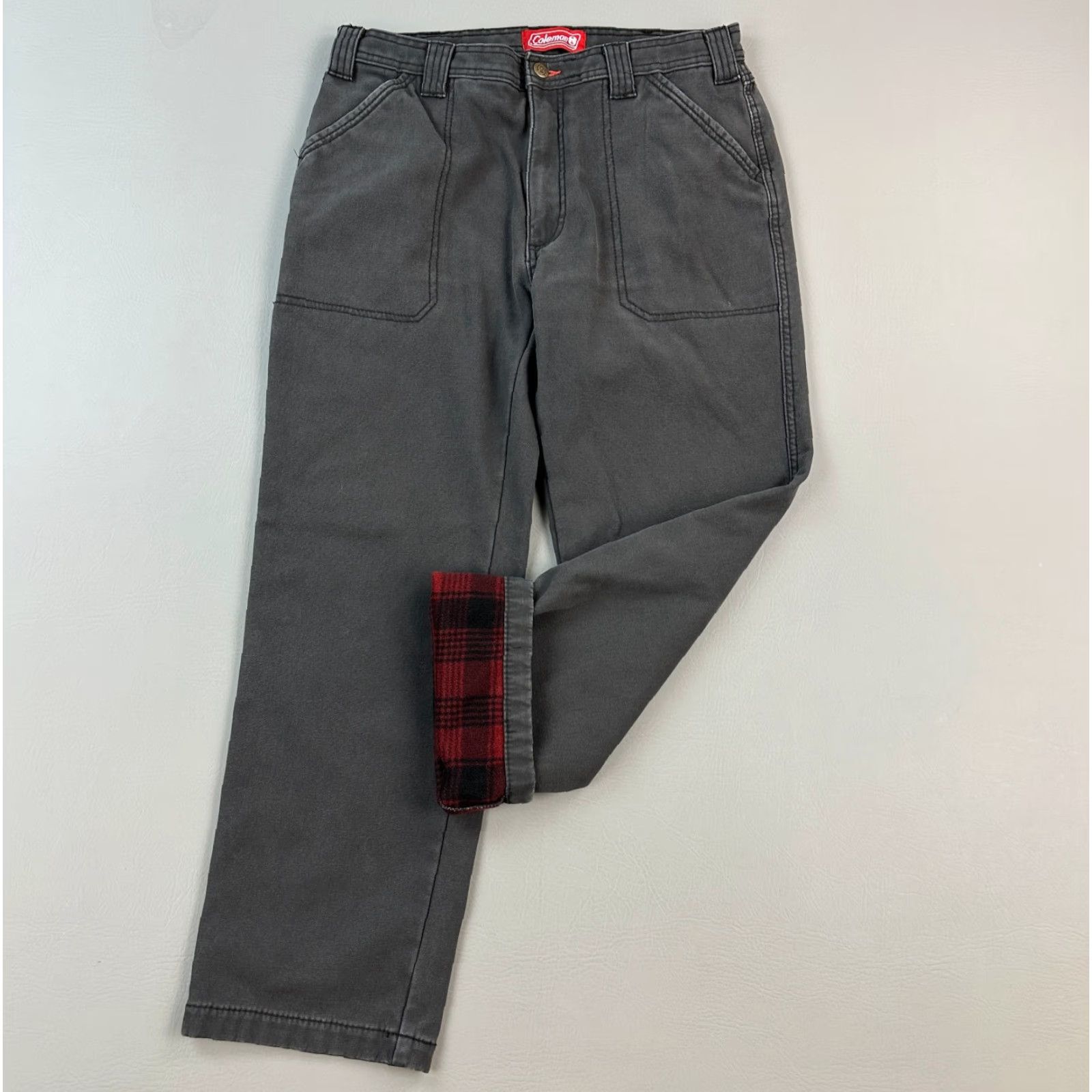 Vintage Coleman Pants Mens 32x30 32x29 Gray Plaid Fleece Lined Utility Carpenter Stretch Pants Size US 32 / EU 48 - 2 Thumbnail