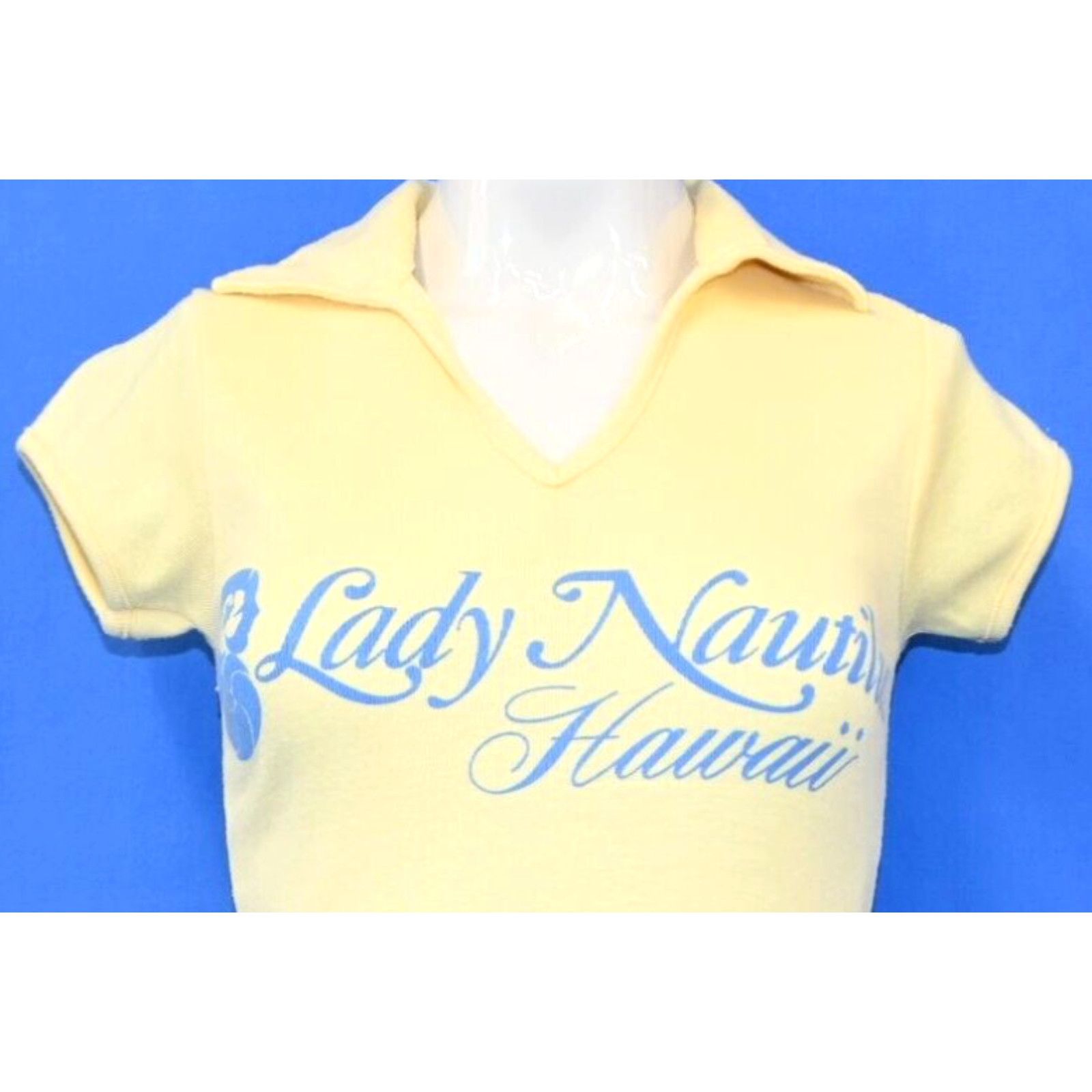 image of Vintage 80's Lady Nautilus Hawaii Yellow Women's Polo T-Shirt Extra Small Xs in White