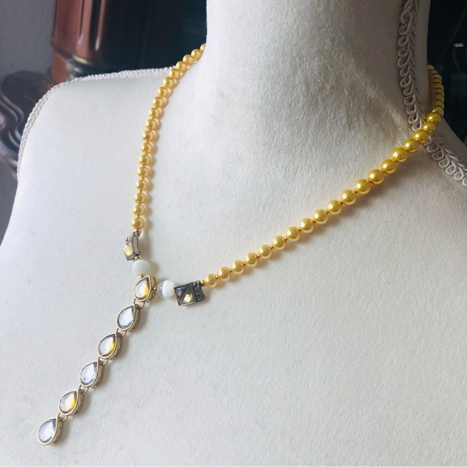 Handmade Handcrafted repurpose stay gold cascade Pearl necklace Size ONE SIZE - 4 Thumbnail