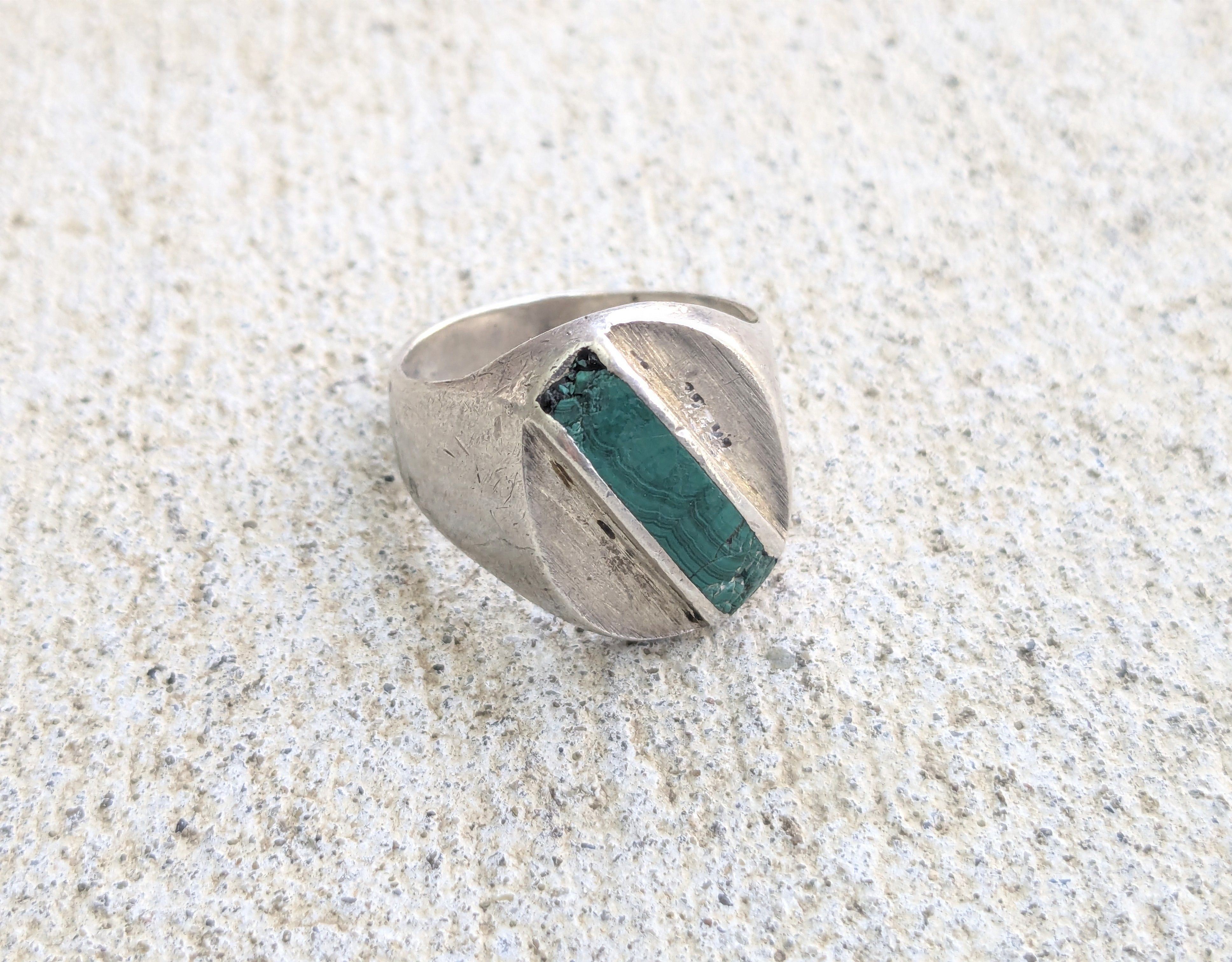 Jewelry Vintage Sterling Silver Ring Green Malachite Taxco 13.25 Size ONE SIZE - 1 Thumbnail