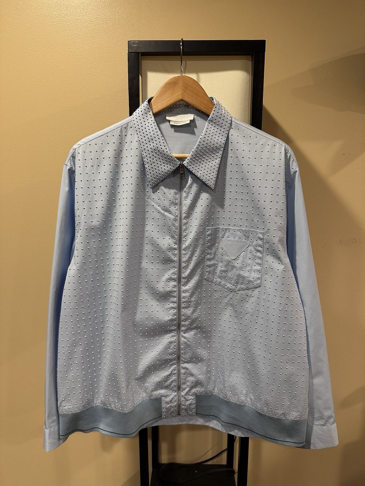 Prada Prada Light Blue Studded Embellished Zip Up Shirt Jacket Size US XL / EU 56 / 4 - 20 Thumbnail
