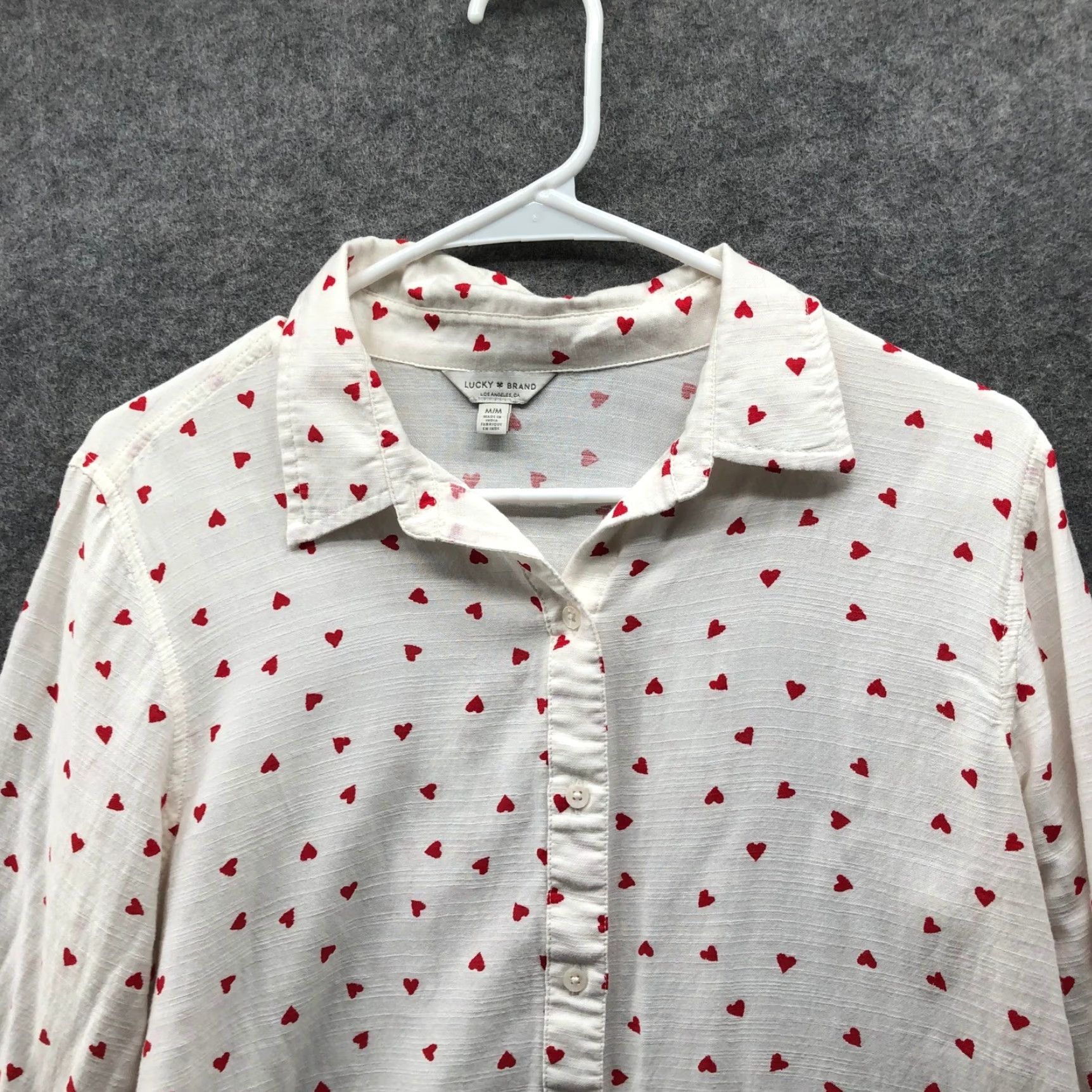Lucky Brand Lucky Brand Heart Print Button Down Shirt Womens M White Red Long Sleeve Size M / US 6-8 / IT 42-44 - 3 Thumbnail