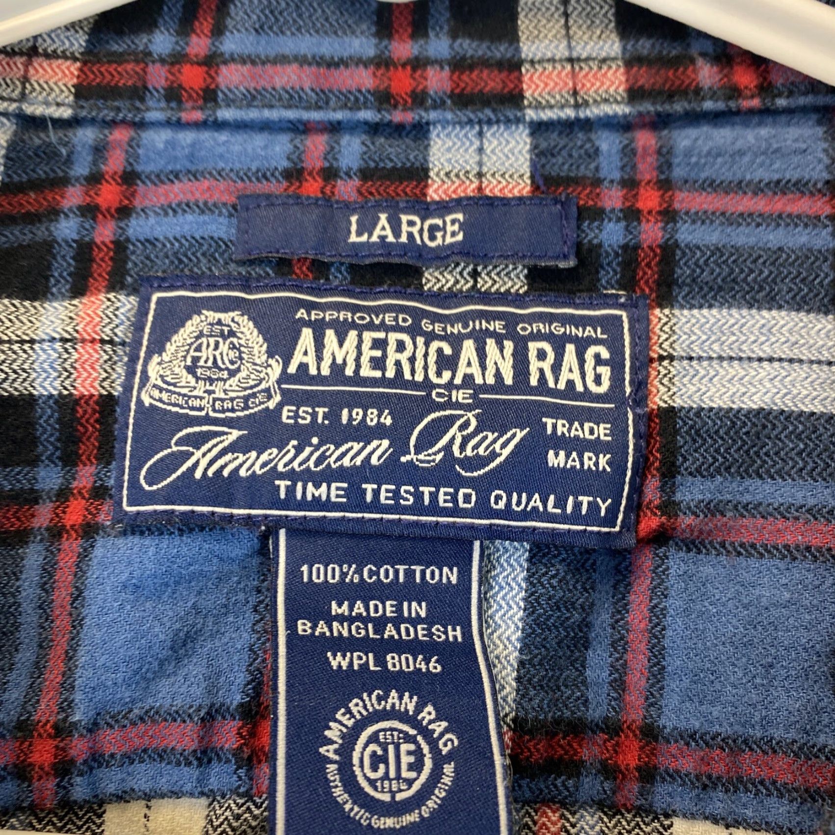 Vintage American Rag Classic Button Dress Shirt Mens Large Blue Plaid Long Sleeve Size US L / EU 52-54 / 3 - 4 Thumbnail