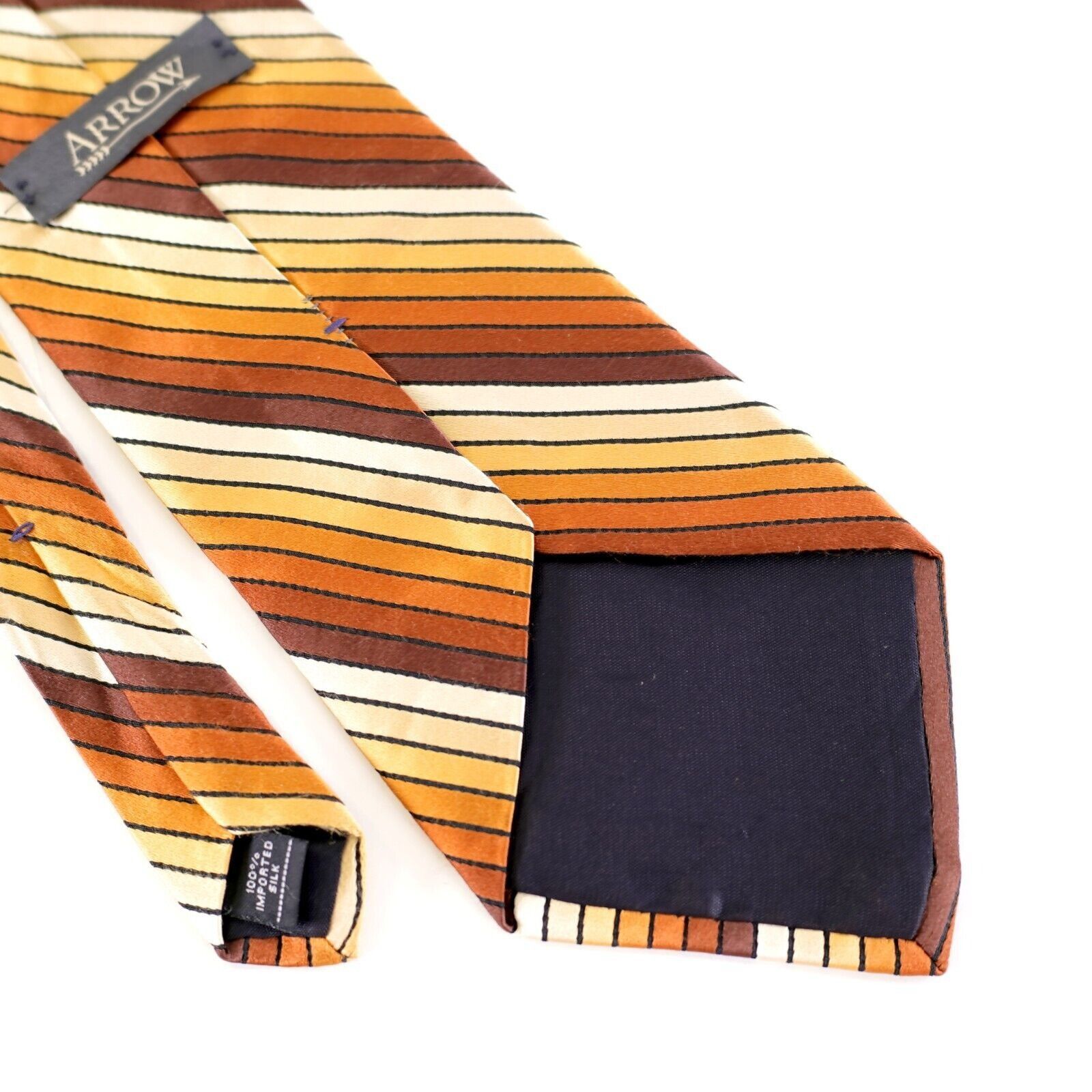 Arrow Arrow Tan Orange Striped Woven Wide Silk Tie Size ONE SIZE - 5 Thumbnail