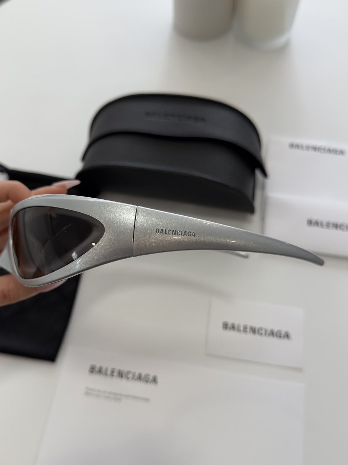 Balenciaga Balenciaga Silver Skin x Cat XL Sunglasses Size ONE SIZE - 8 Thumbnail