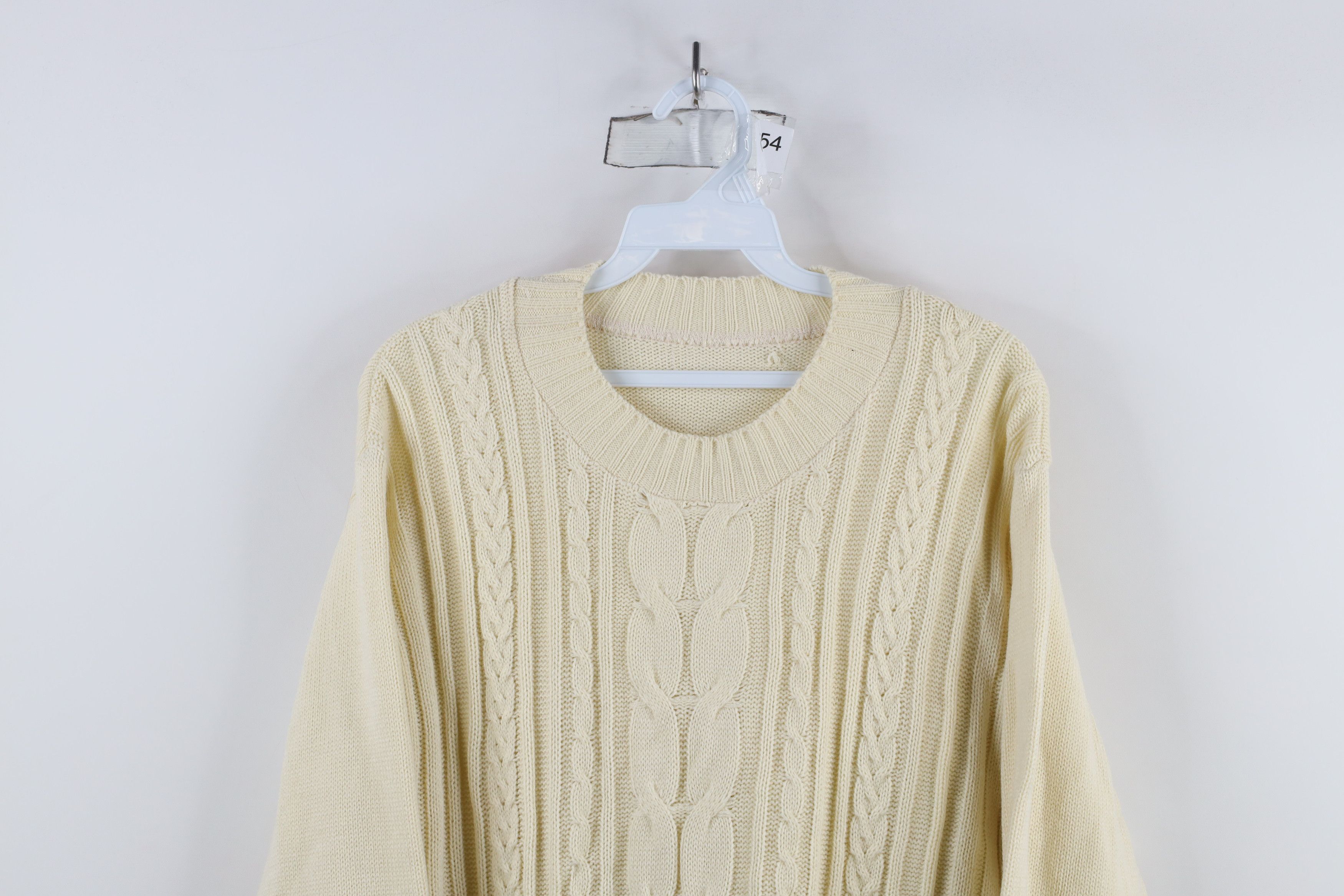 Vintage Vintage 90s Streetwear Ribbed Cable Knit Sweater Beige Size L / US 10 / IT 46 - 2 Thumbnail