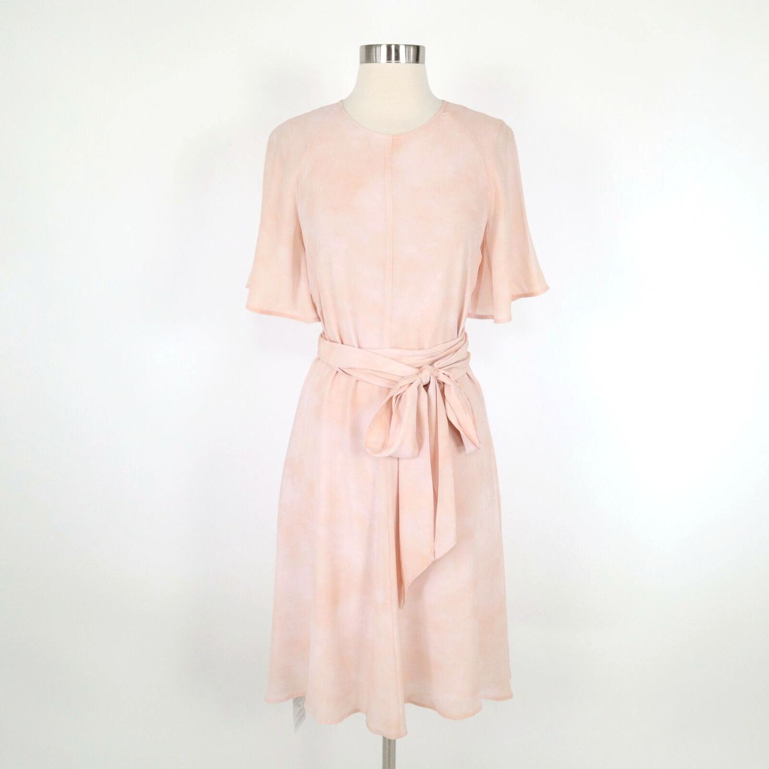 image of Vintage Mm.lafleur Midi Dress Jessica Silk New S Small Pink Brushstroke Sash Belt $240 in White, Wo