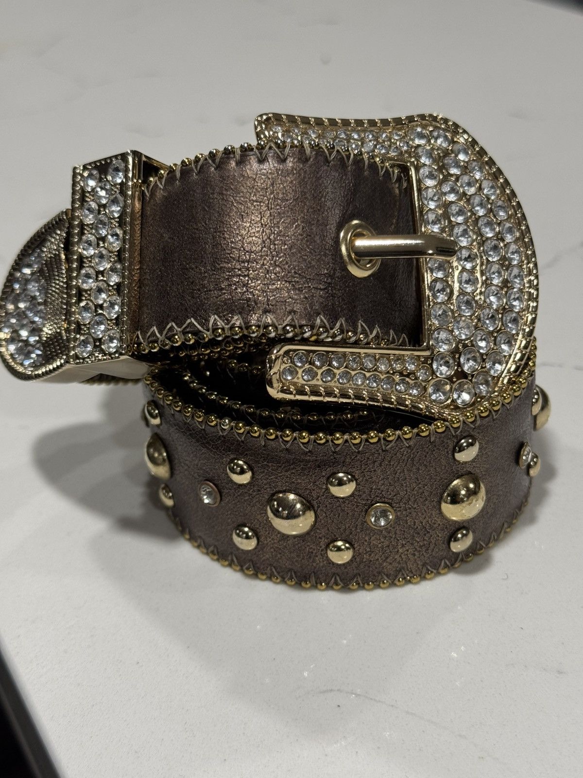 Vintage Vintage Kathy Van Zealand Rhinestone Cowboy Y2K Belt Size 32 - 3 Thumbnail