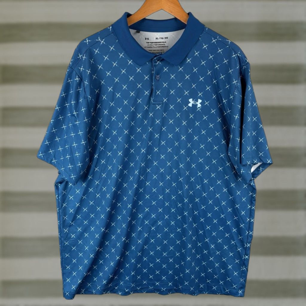 Under Armour Under Armour The Performance Polo Shirt Mens XL Blue Geometric Print Golf Shirt Size US XL / EU 56 / 4 - 1 Thumbnail