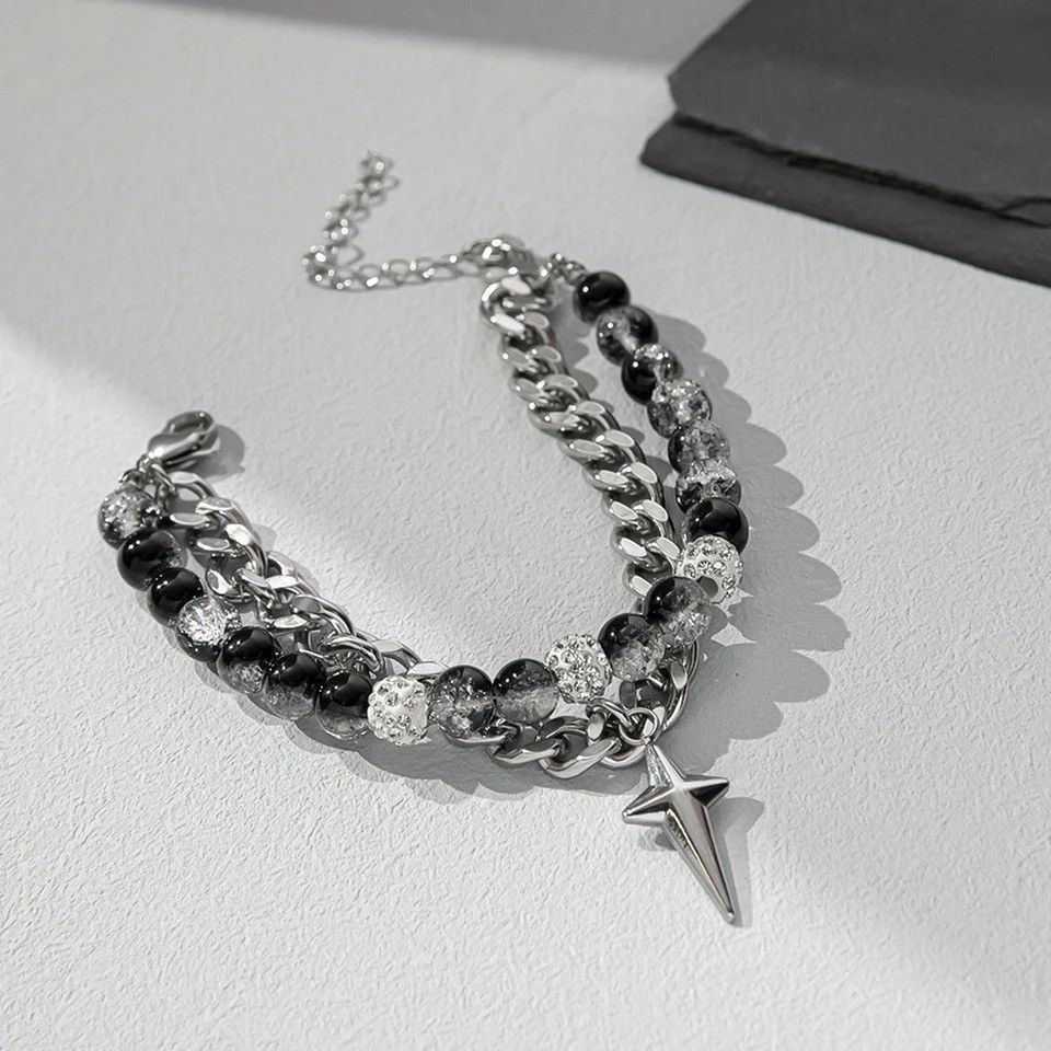Other Punk Gothic Zircon Star Layered Chain Bracelet Size ONE SIZE - 4 Thumbnail