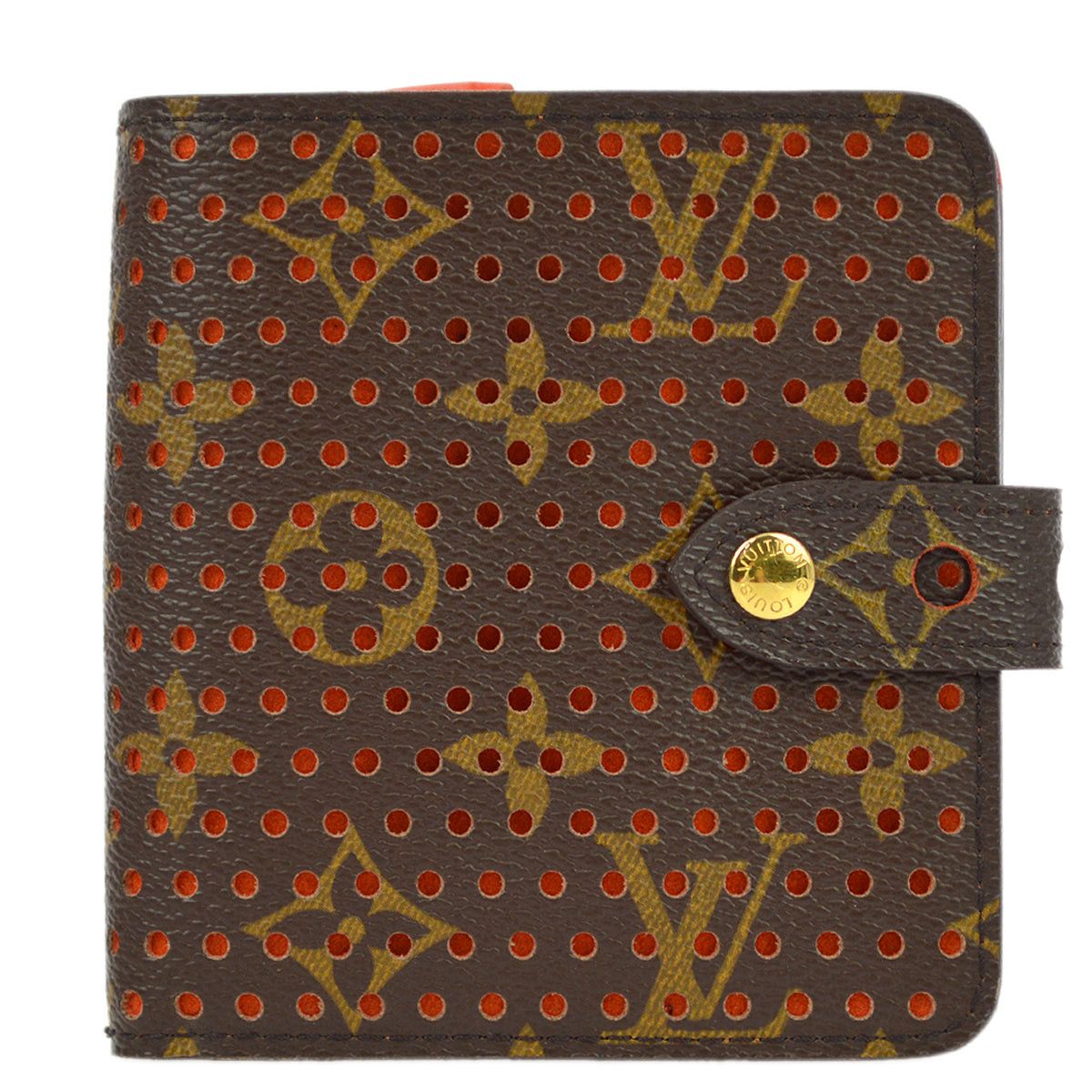 image of Louis Vuitton 2006 Monogram Perfo Compact Zip Wallet M95189 161204 in Brown, Women's