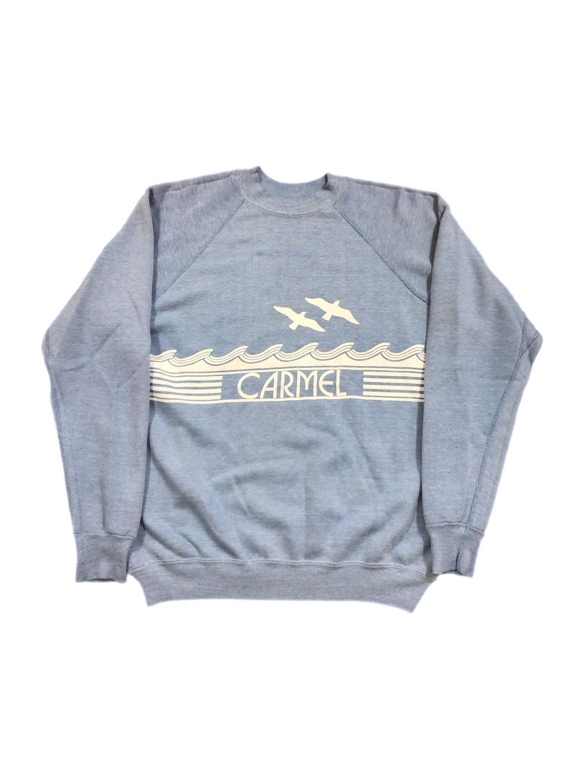 Vintage Vintage Crazy Sweatshirt Blue Carmel Seagull Waves 1970s Size US L / EU 52-54 / 3 - 1 Thumbnail