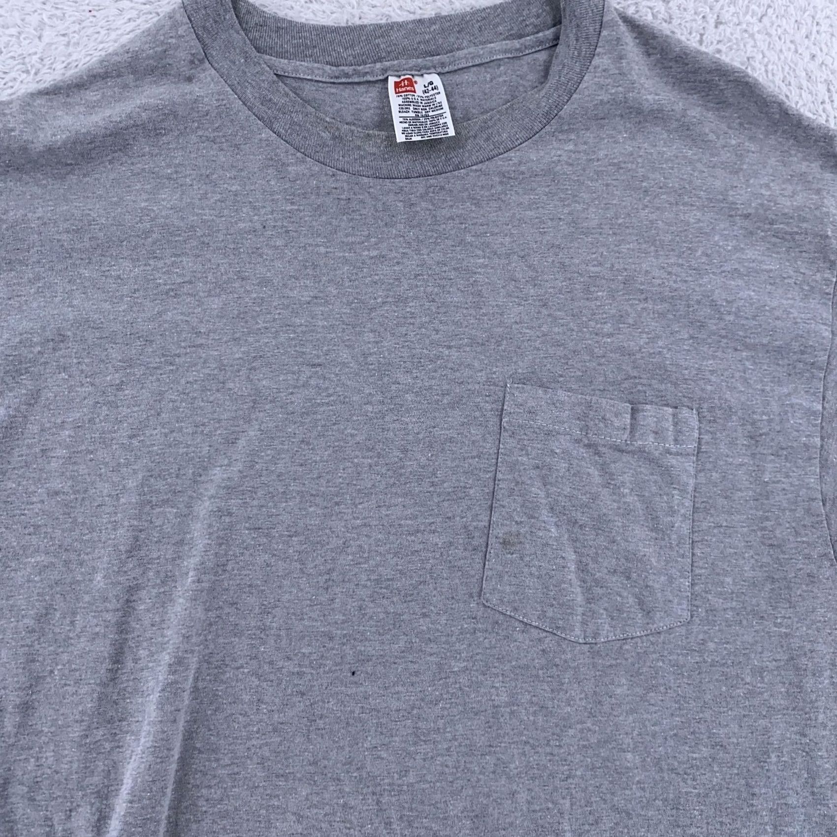 Hanes Hanes Shirt Mens M Gray Pocket Tee Crew Neck Short Sleeve Cotton Polyester Blend Size US M / EU 48-50 / 2 - 2 Thumbnail