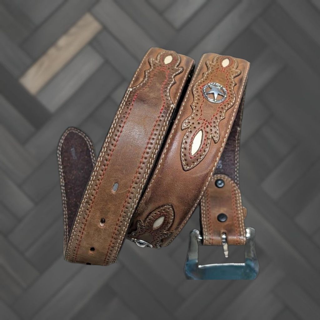 Tony Lama VINTAGE Tony Lama belt Concho western belt 32 brown leather Mens Belt Size 32 - 1 Thumbnail