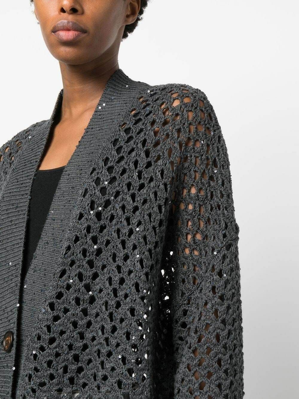 Brunello Cucinelli o1y0725 Cardigan in Dark Gray Size XXS / US 00 / IT 34 - 2 Thumbnail