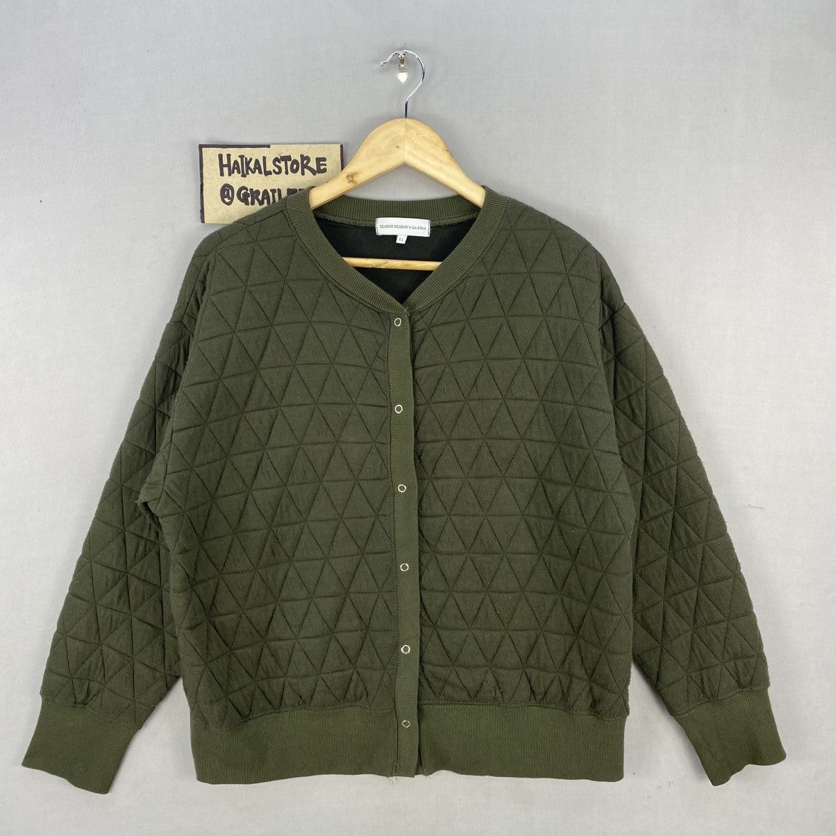 Japanese Brand Season Reason Quilted Snap Button Cardigan | Olive Green Size US M / EU 48-50 / 2 - 1 Thumbnail