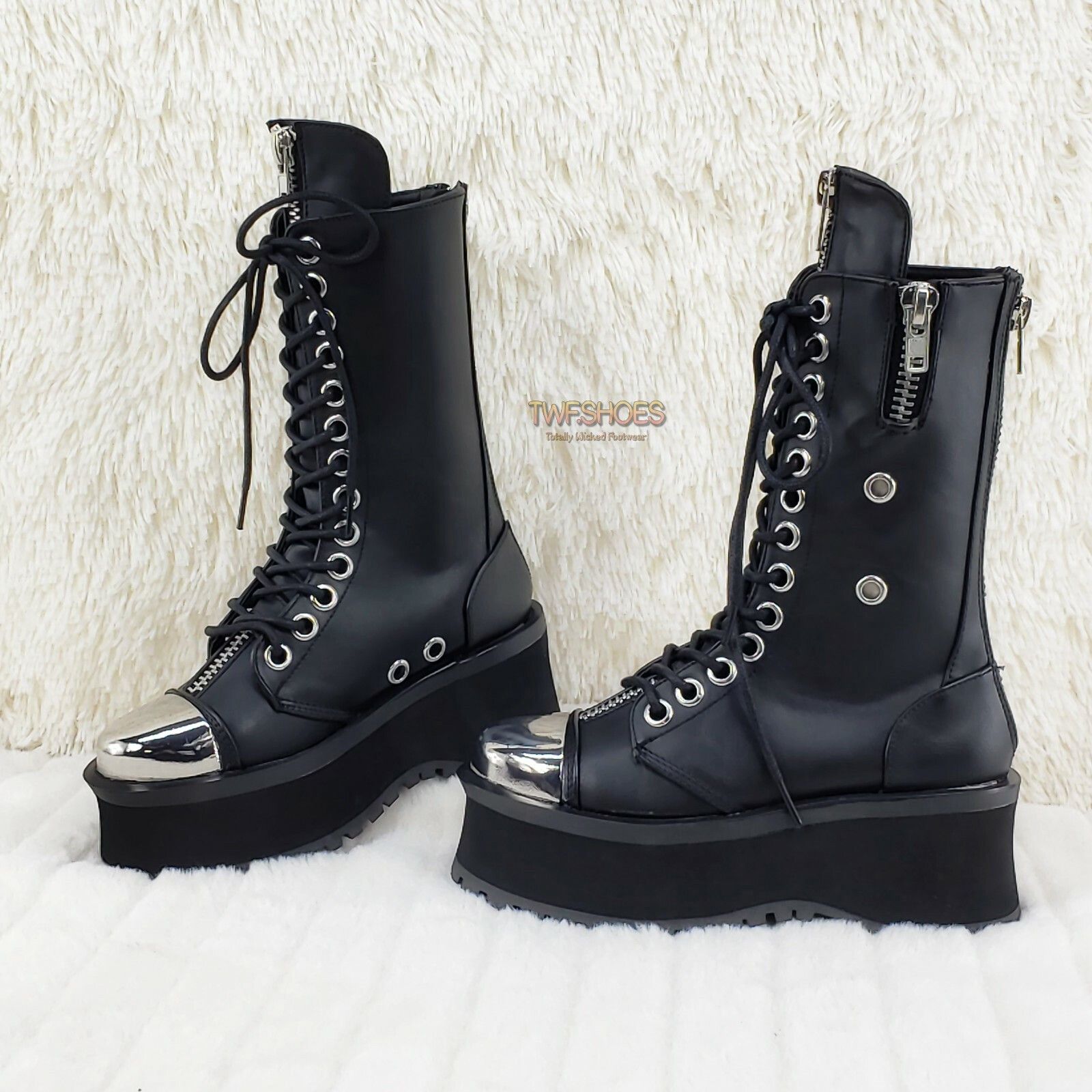 Other Gravedigger 14 Black Chrome Toe Plate Lace Up Boots Men US S Size US 6 / EU 39 - 4 Thumbnail