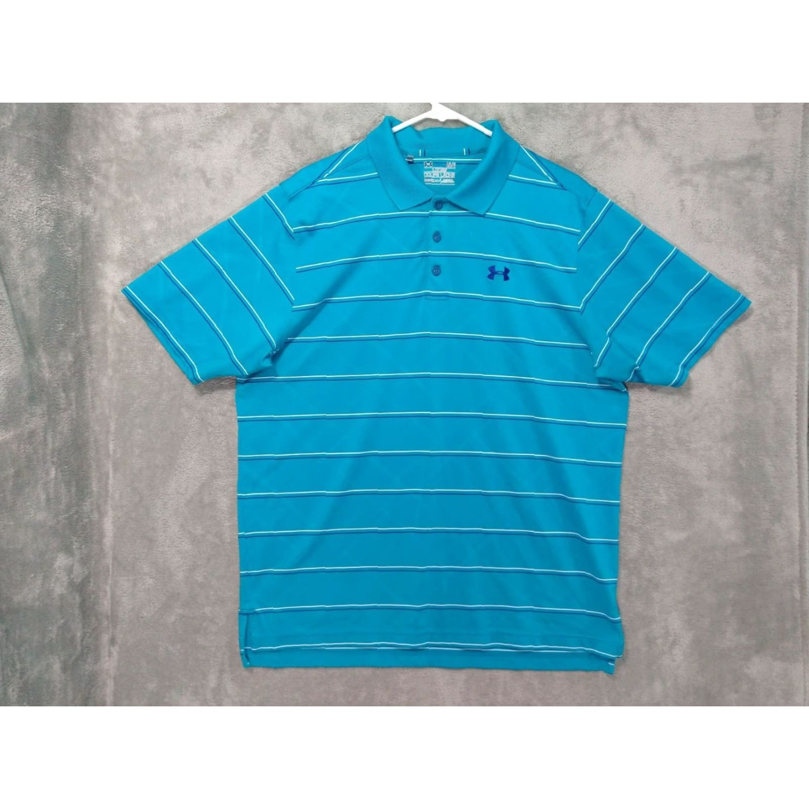 Under Armour Under Armour Shirt Mens Large Blue Striped Polo Loose HeatGear Short Sleeve Size US L / EU 52-54 / 3 - 2 Thumbnail