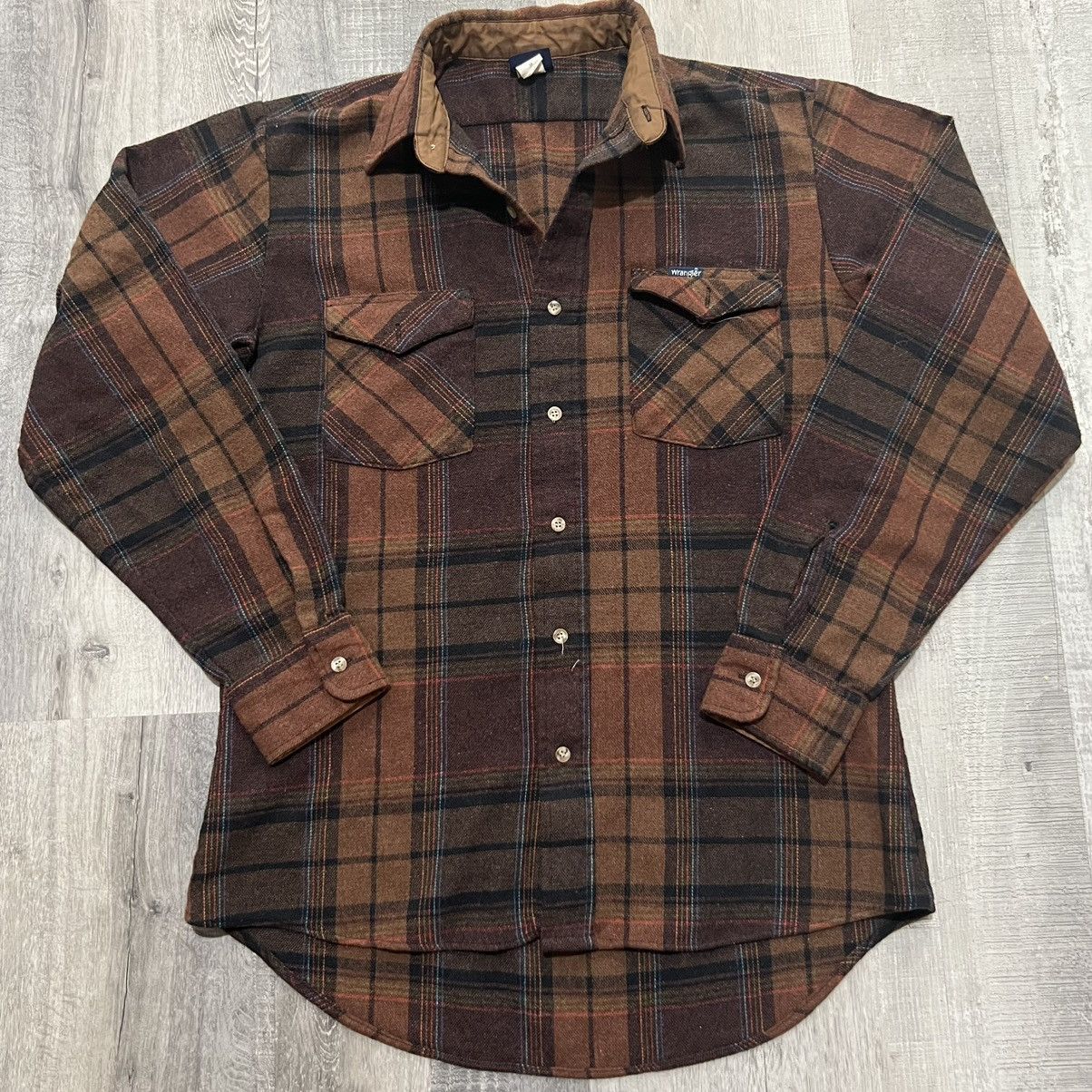 Vintage × Wrangler VTG Wrangler Earth Tone Brown Plaid Wool Blend ...