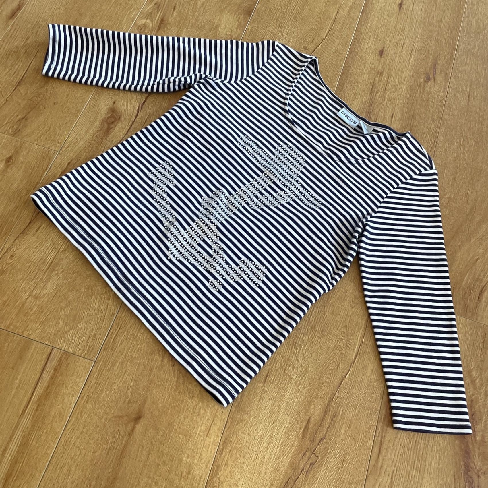 Vintage VINTAGE Chico's Navy White Striped Shirt Studded Anchor Nautical Top Cruise M Womens Size XS / US 0-2 / IT 36-38 - 2 Thumbnail