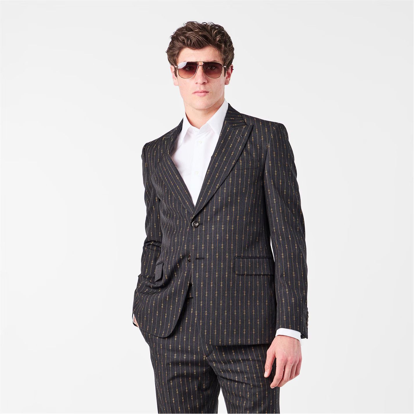 Gucci o1g2r1mq0426 Horsebit Striped Wool Blazer in Dark Grey/Beige Size US S / EU 44-46 / 1 - 3 Thumbnail