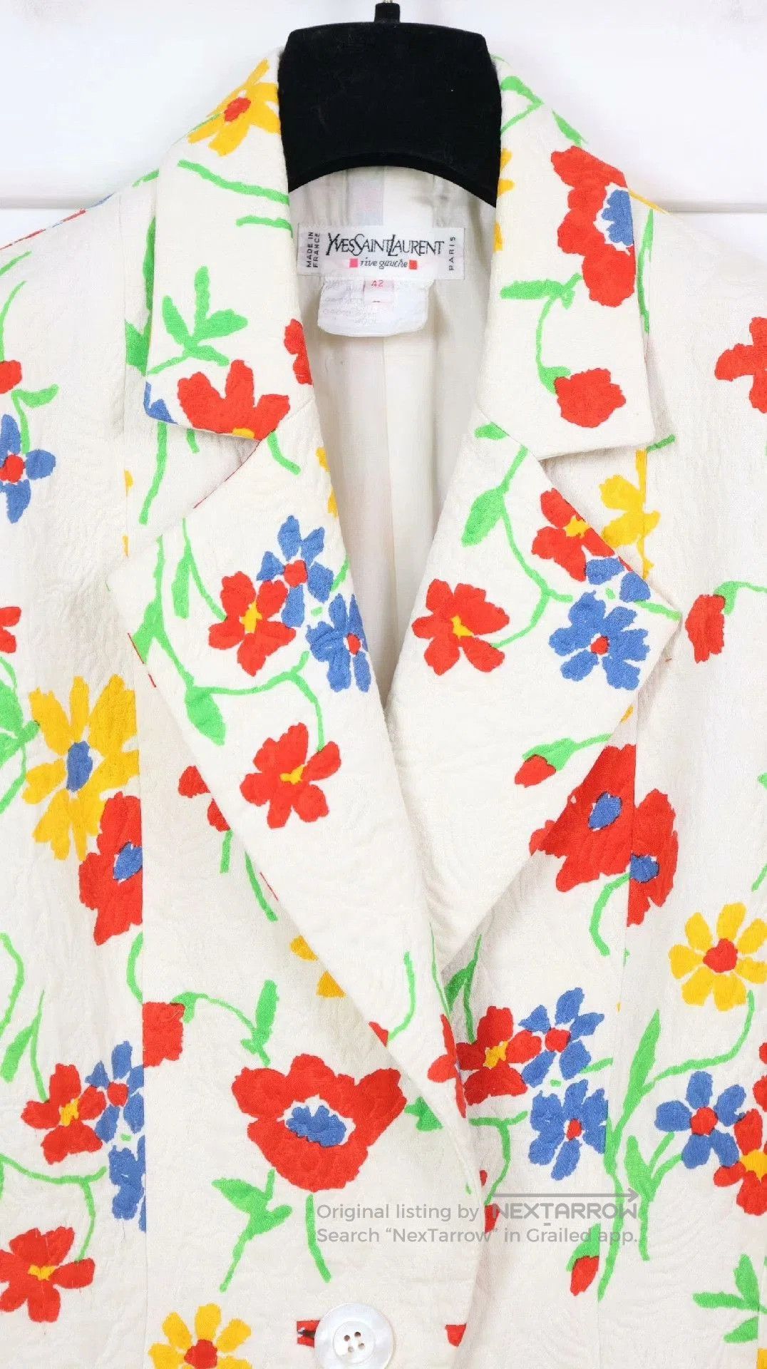 Saint Laurent Paris YSL White Floral Pattern Blazer. Size S / US 4 / IT 40 - 4 Thumbnail