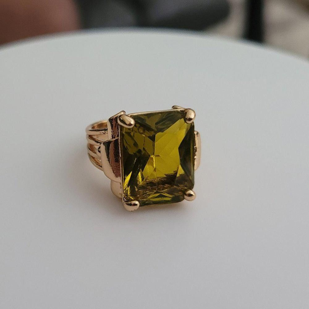 Designer 15mm Princess Cut Yellow Coffee Rhinestone Retro Gold Ring Size ONE SIZE - 7 Thumbnail