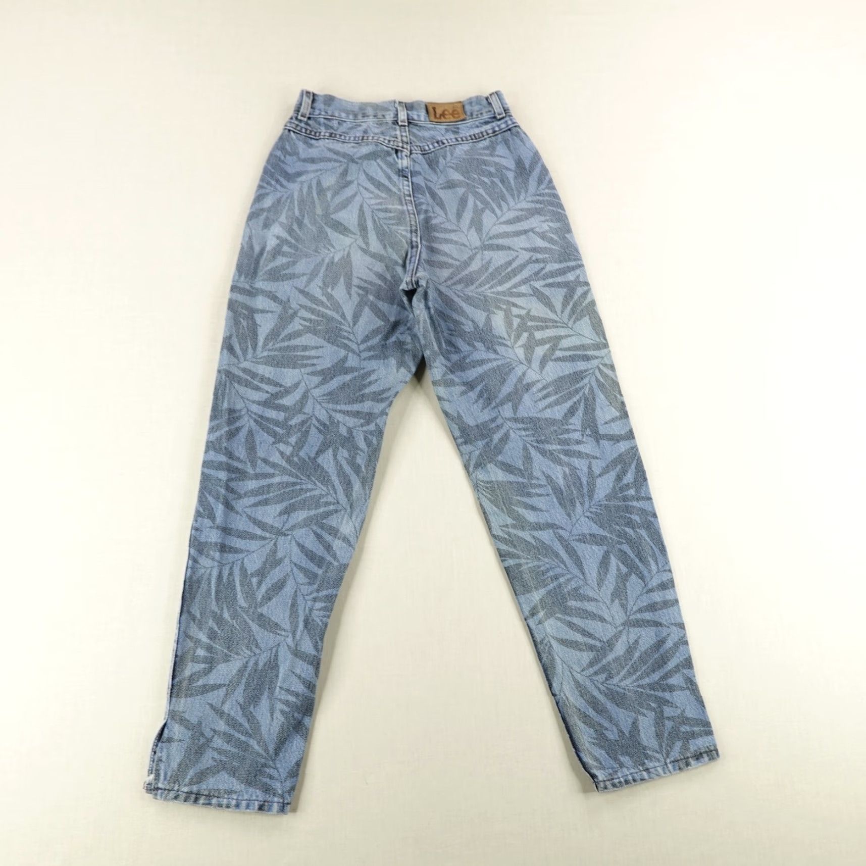 Lee VINTAGE Lee Jeans Womens 9 Blue Leaf Print High Waist Tapered Leg Made in USA 90s Denim Size 30" / US 8 / IT 44 - 4 Thumbnail