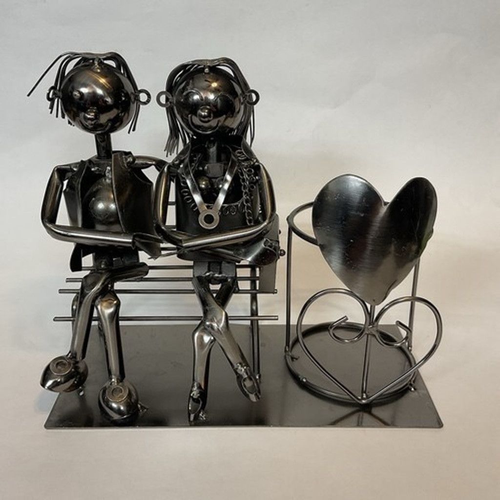 Statue Love Couple On The Bench Wine Bottle/Candle Holder