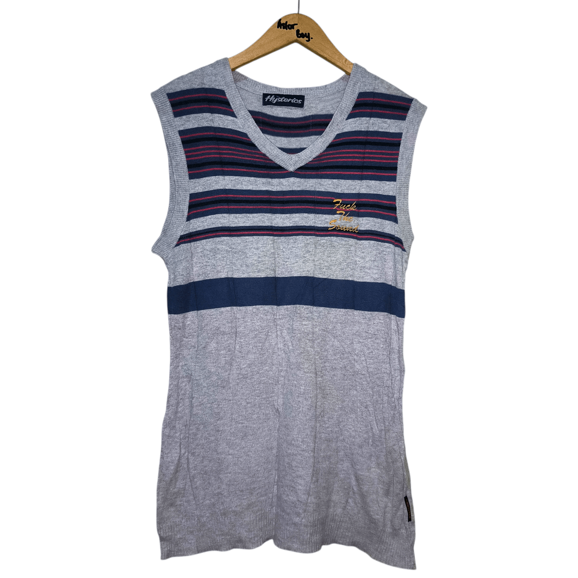 20471120 × Hysteric Glamour Vintage 1990s Hysterics Glamour Fuck The Sound Knit Vest Size US L / EU 52-54 / 3 - 1 Thumbnail