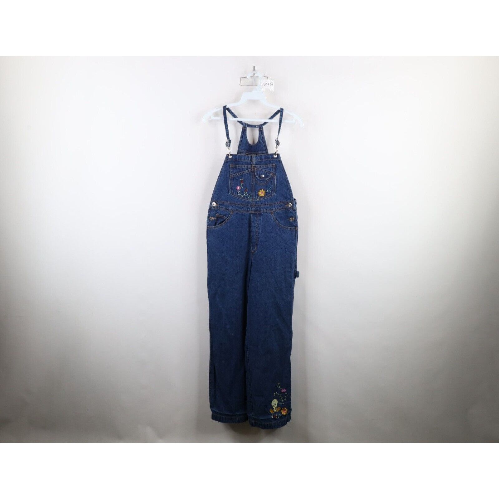 Vintage Vintage 90s Looney Tunes Tweety Bird Flower Denim Overalls Size 34" / US 12 / IT 48 - 1 Thumbnail