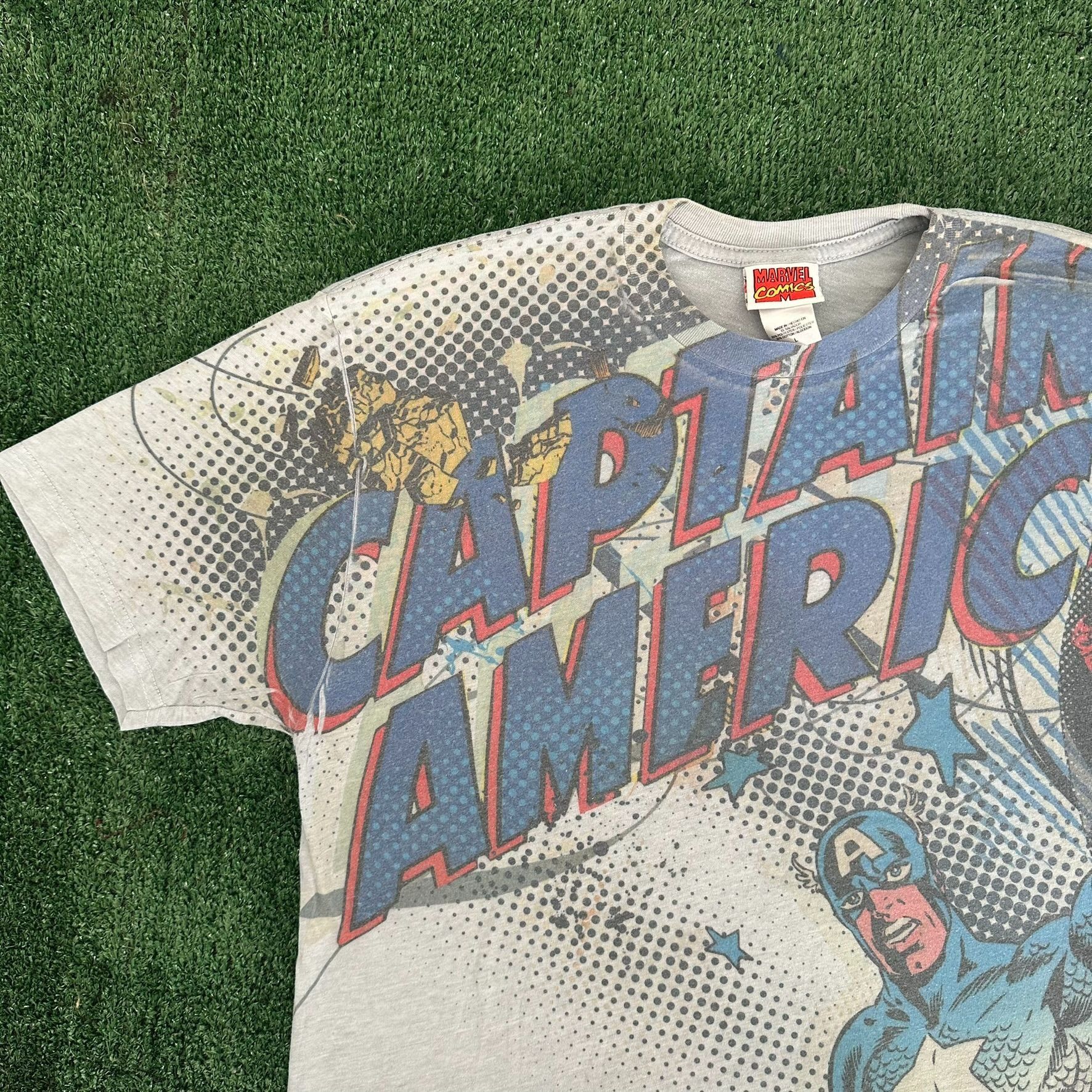 Marvel Comics Vintage Y2K Captain America T-Shirt All Over Print AOP Tee Size US L / EU 52-54 / 3 - 2 Thumbnail