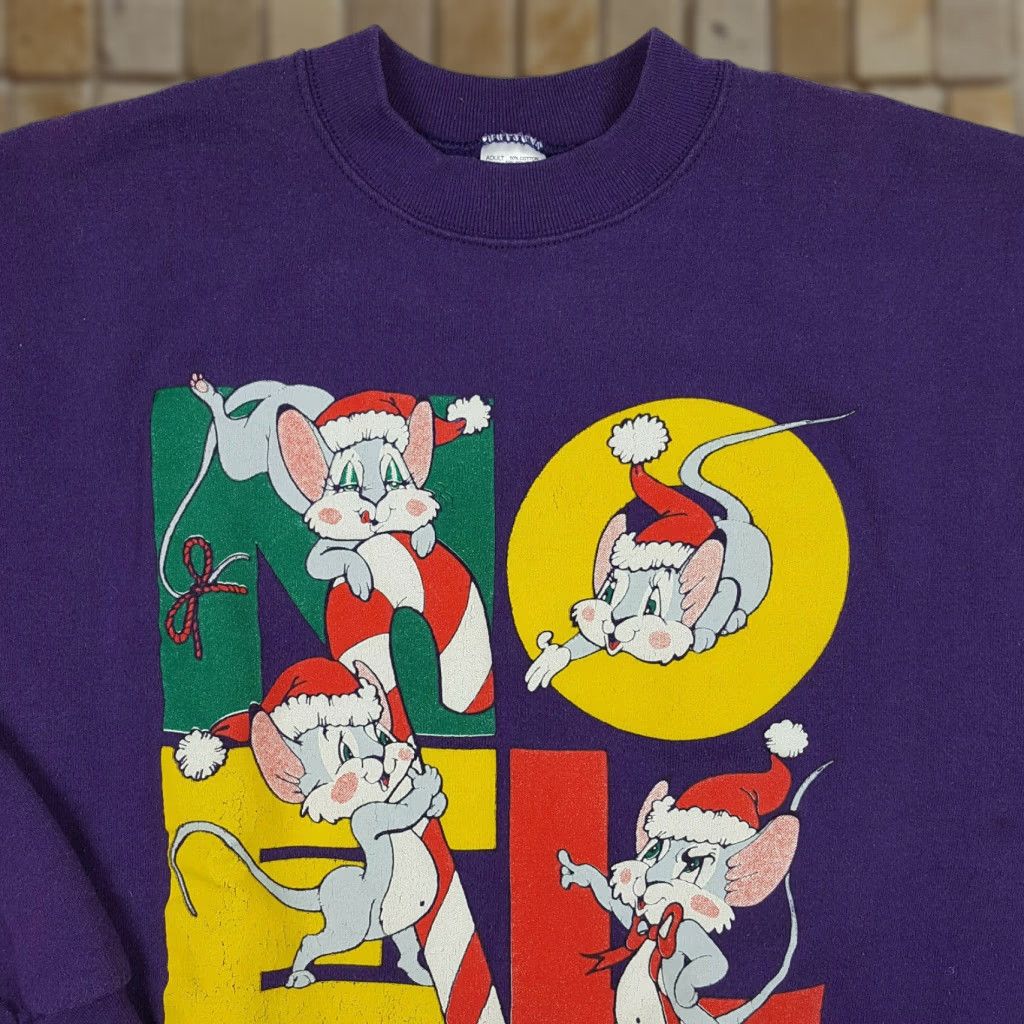 Fruit Of The Loom VINTAGE Noel Christmas Mice Sweatshirt Pullover Crew Neck L Purple Nike? Size US L / EU 52-54 / 3 - 1 Thumbnail