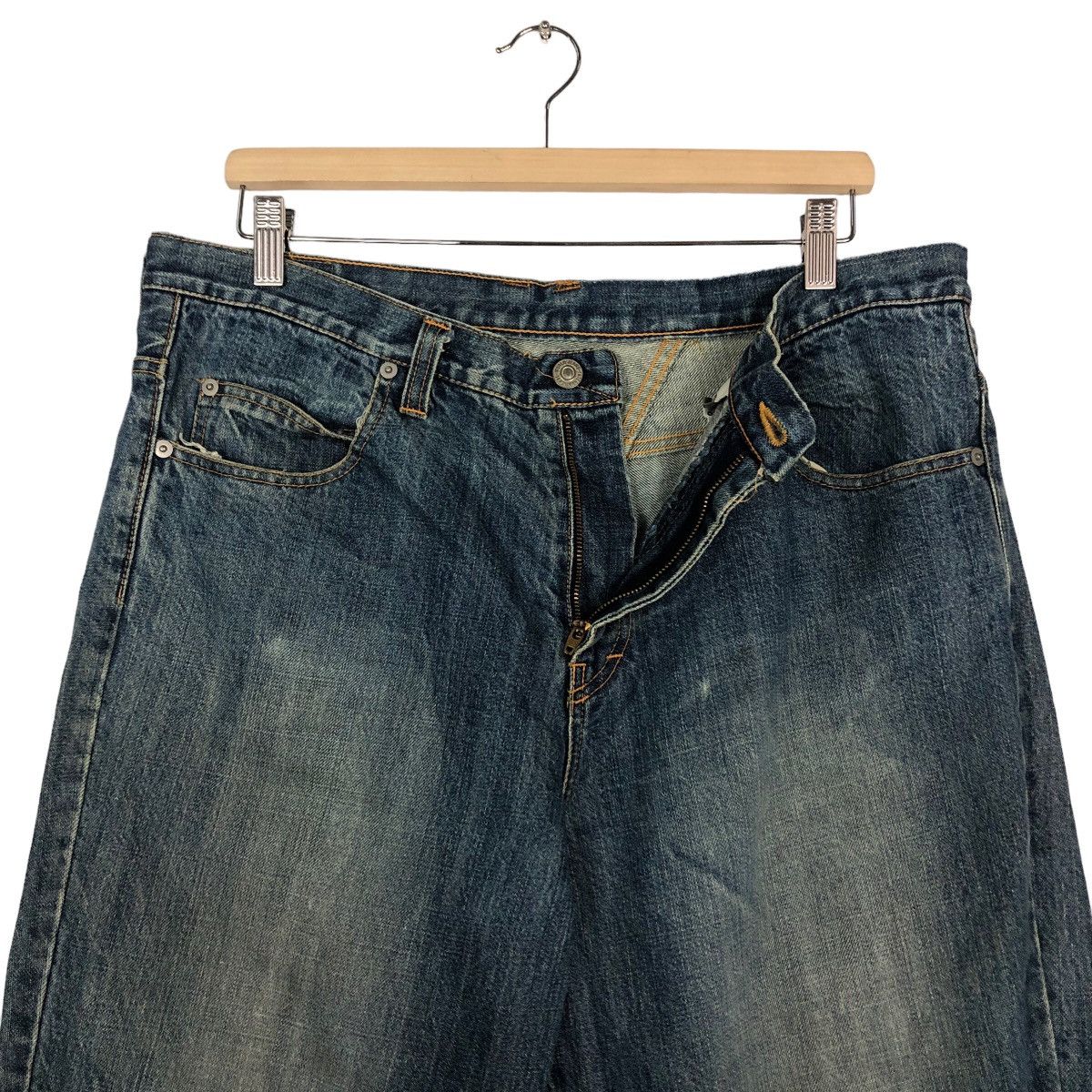 Japanese Brand 🔥Addnine Genuine Garment Denim Jeans Cross Big Logo Pocket Size US 35 - 12 Thumbnail
