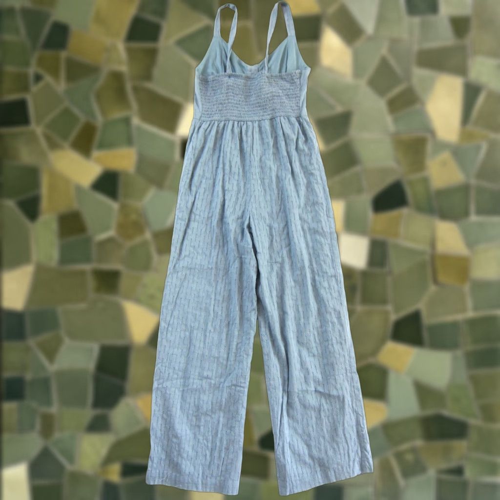 Vintage Japna Jumpsuit Women Small Blue 100% Cotton Wide Leg Romper NWT Pockets V-Neck Sleeveless Spring Summer Fall Women Mens? Size 28" / US 6 / IT 42 - 1 Thumbnail